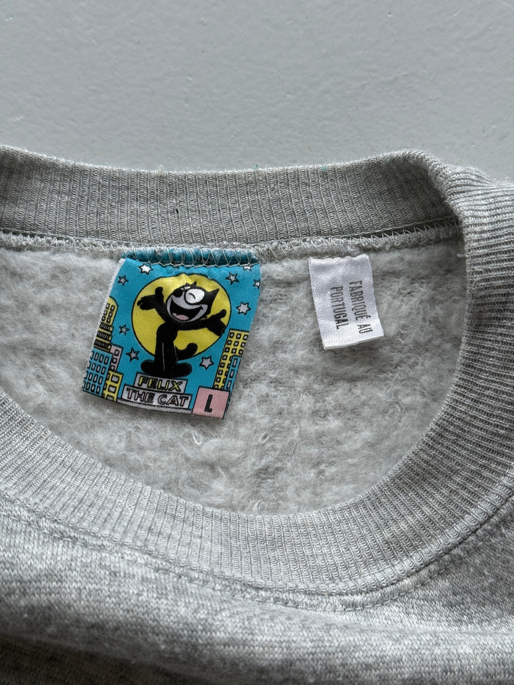 Grey Felix the Cat 80's Vintage Cartoon Graphic Sweatshirt Jumper - Medium