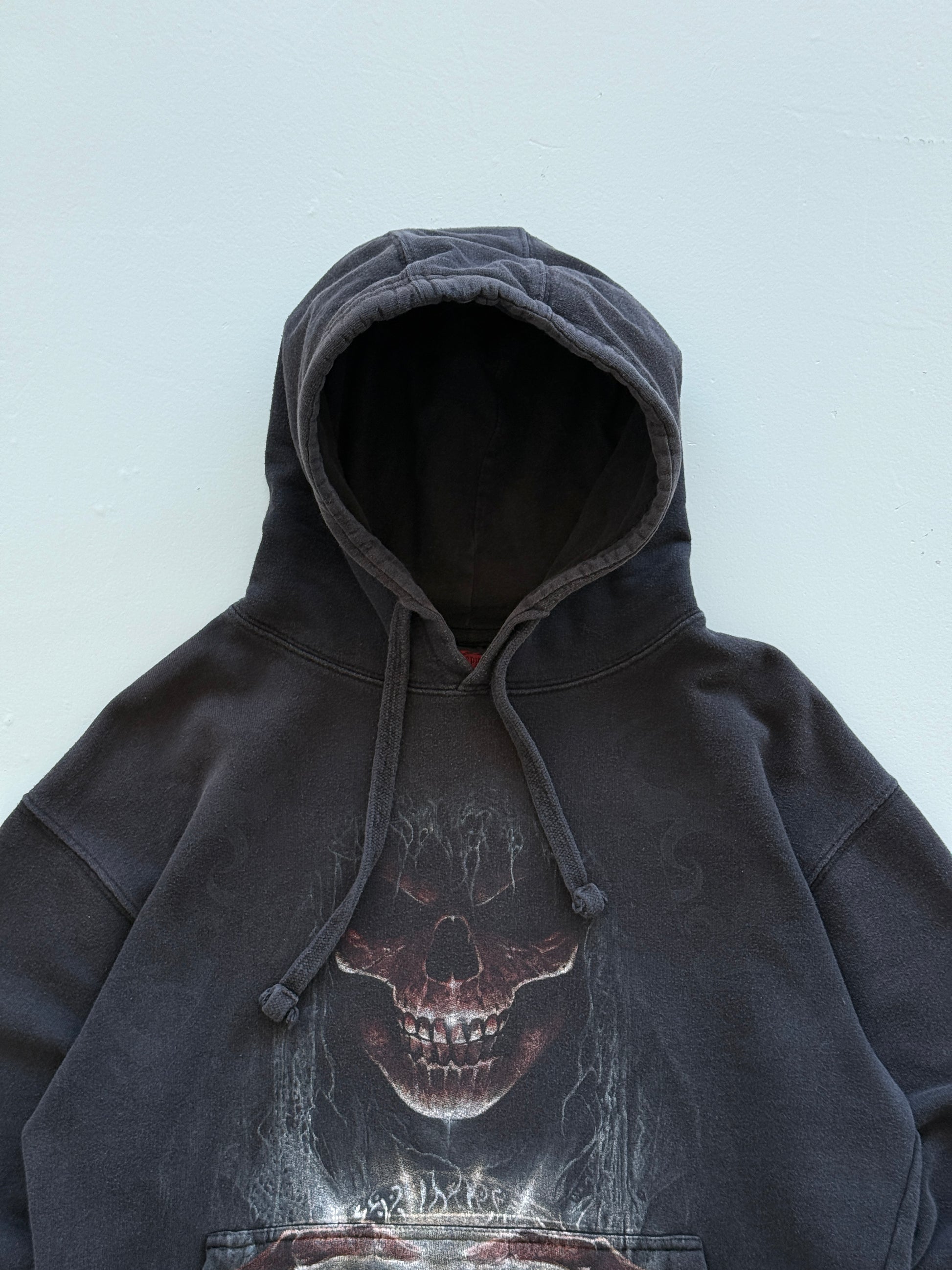 Black Spiral 00's Vintage Y2K Gothic Grim Reaper Graphic Hoodie - Small