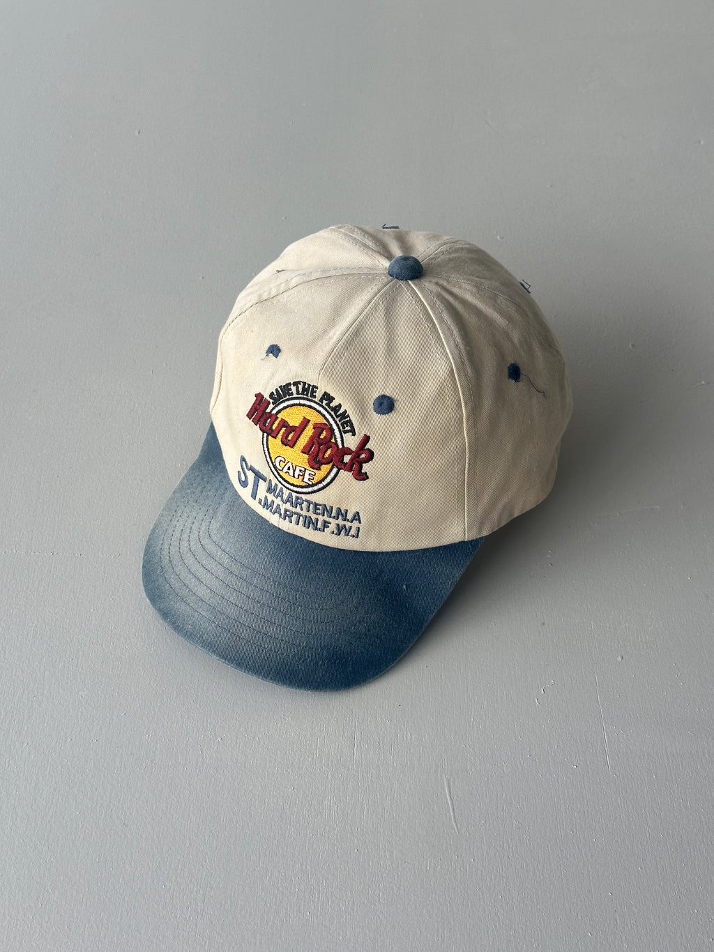 Cream / Blue Hard Rock Cafe St. Maarten 90's Vintage SnapBack Trucker Cap