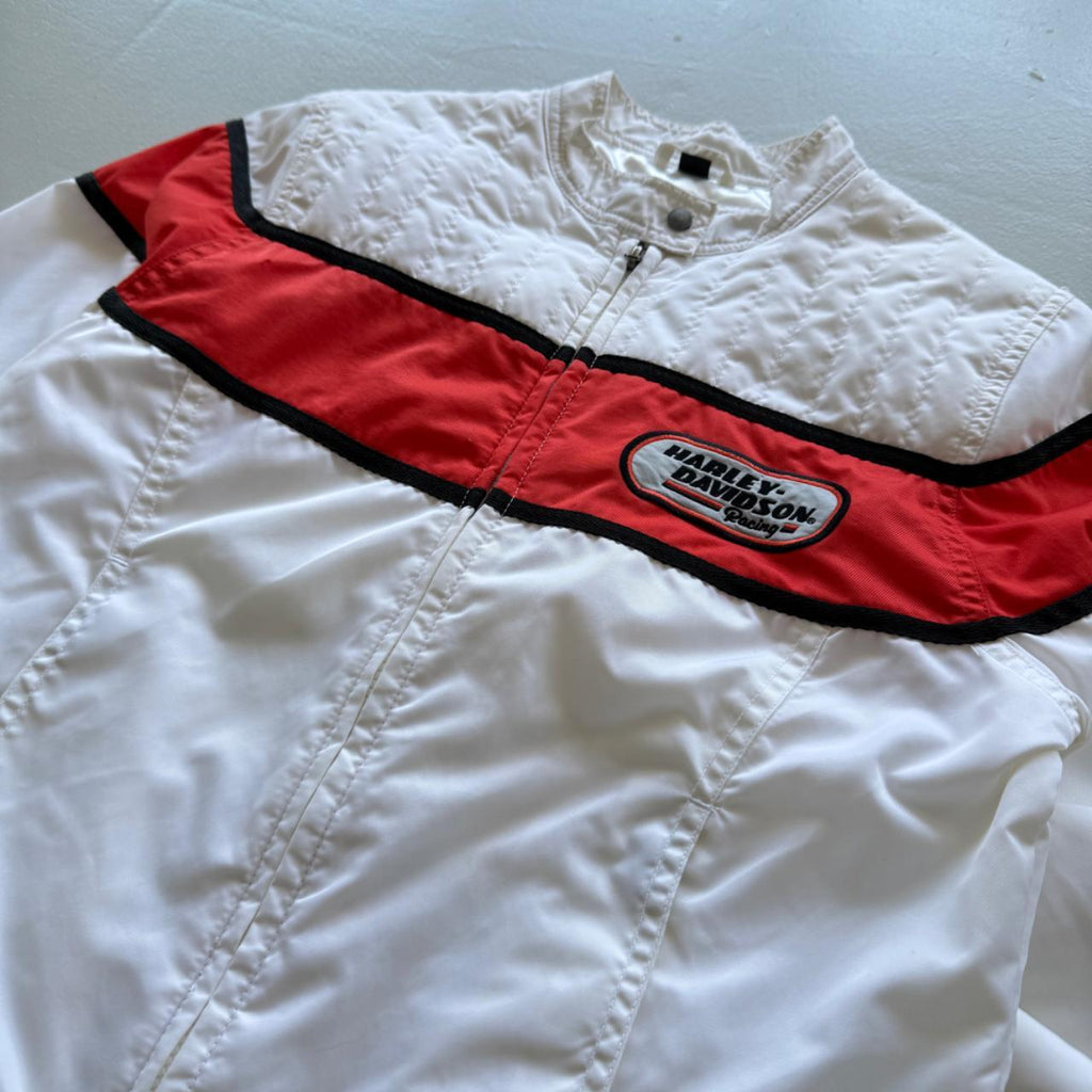 White and Red Harley Davidson 00's Y2K Track Jacket - Womens Medium