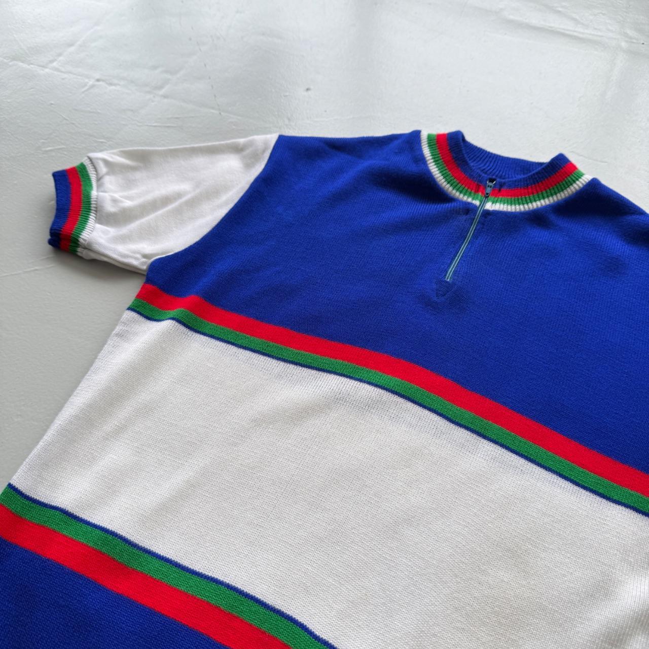 Blue Striped Flower 80's Deadstock Knit Cycling Jersey - Small