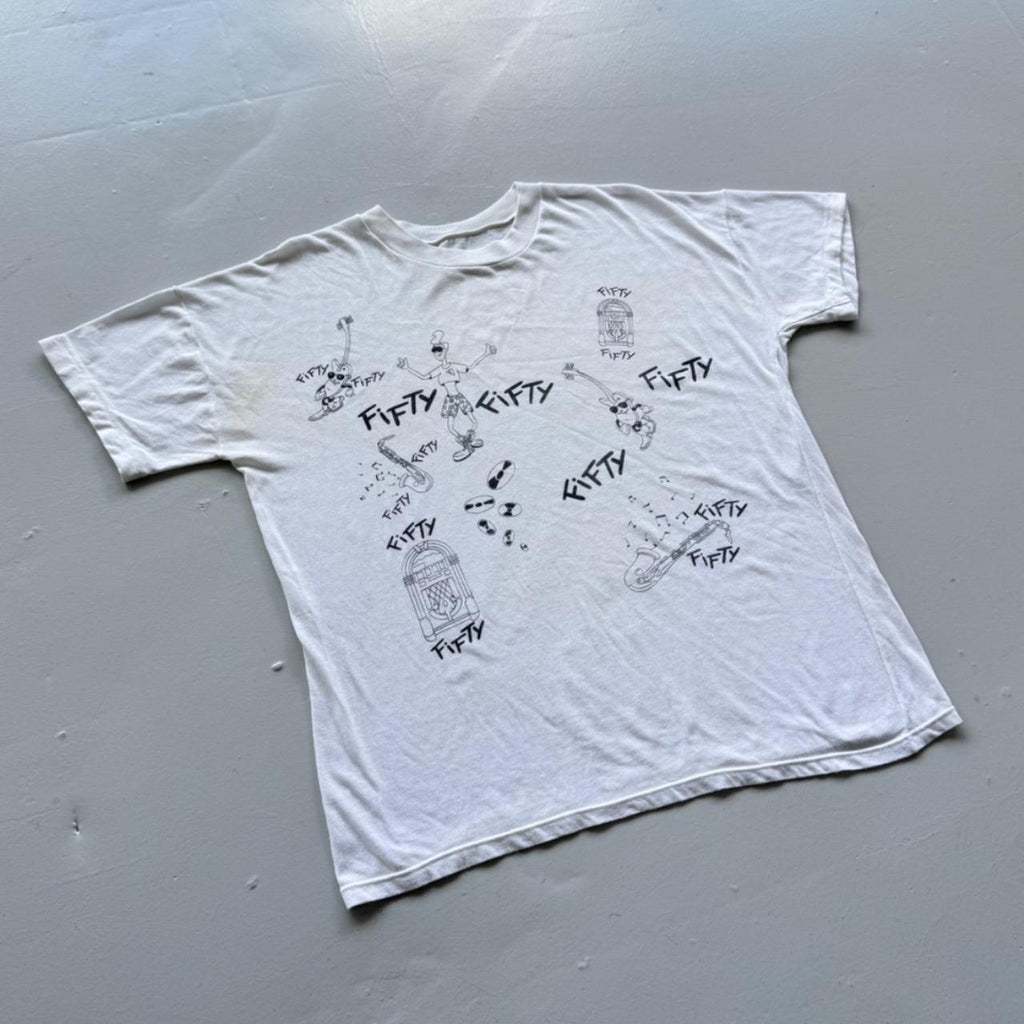 White Fifty Fifty 80s Solgan Vintage T-shirt - Large