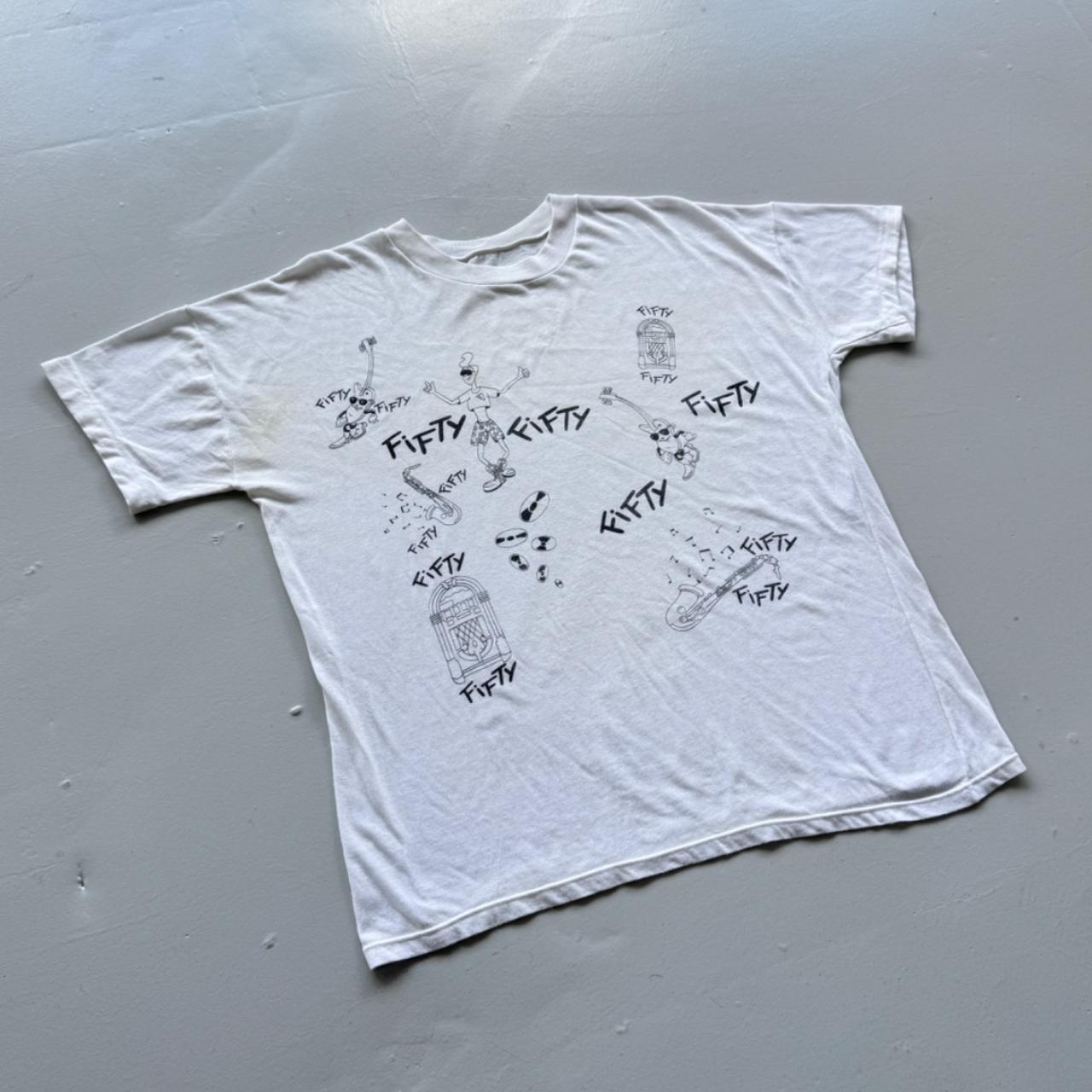 White Fifty Fifty 80s Solgan Vintage T-shirt - Large