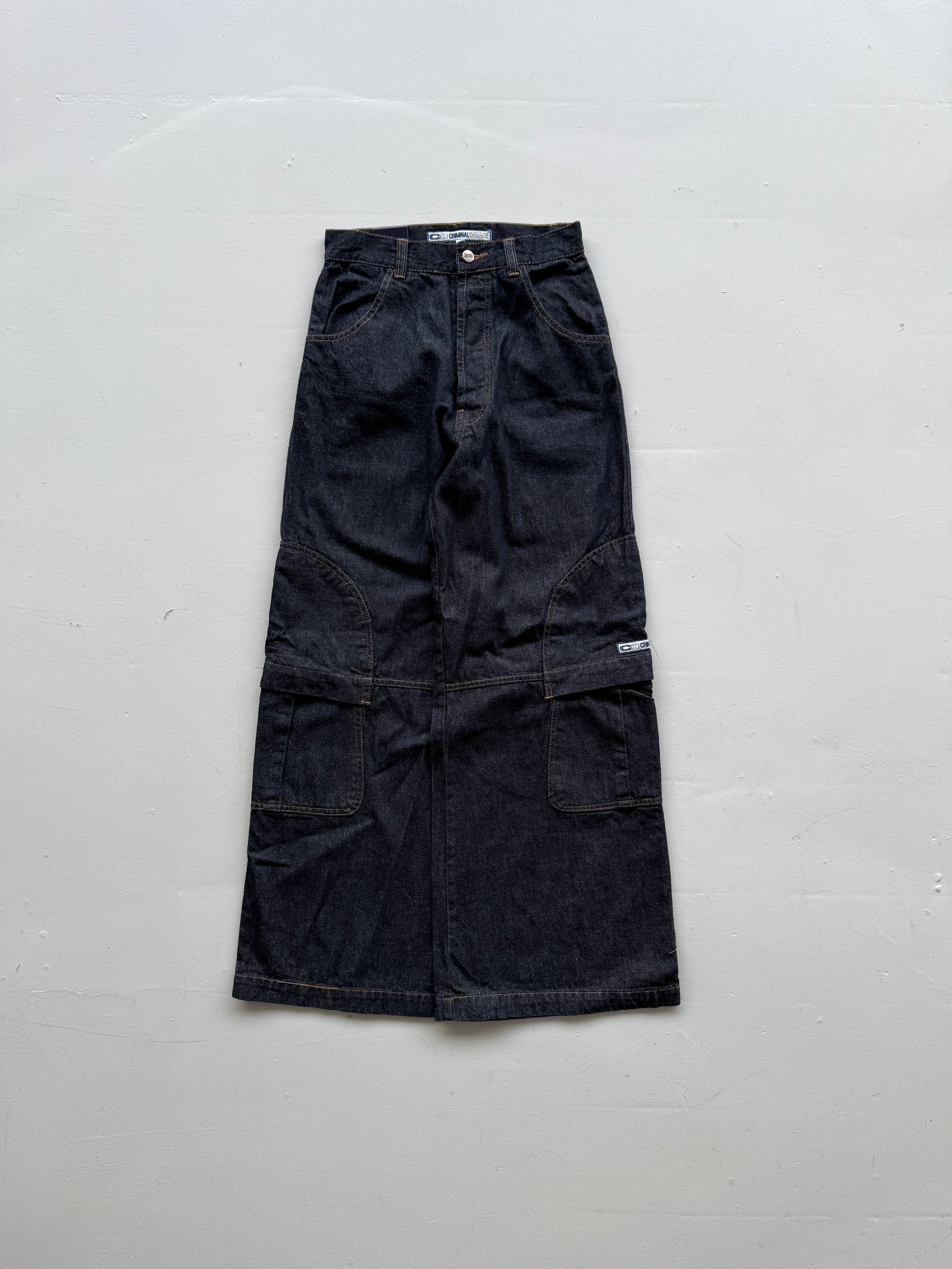 Navy Criminal Damage Y2K Vintage Wide Leg Baggy Jeans - W26 x L31