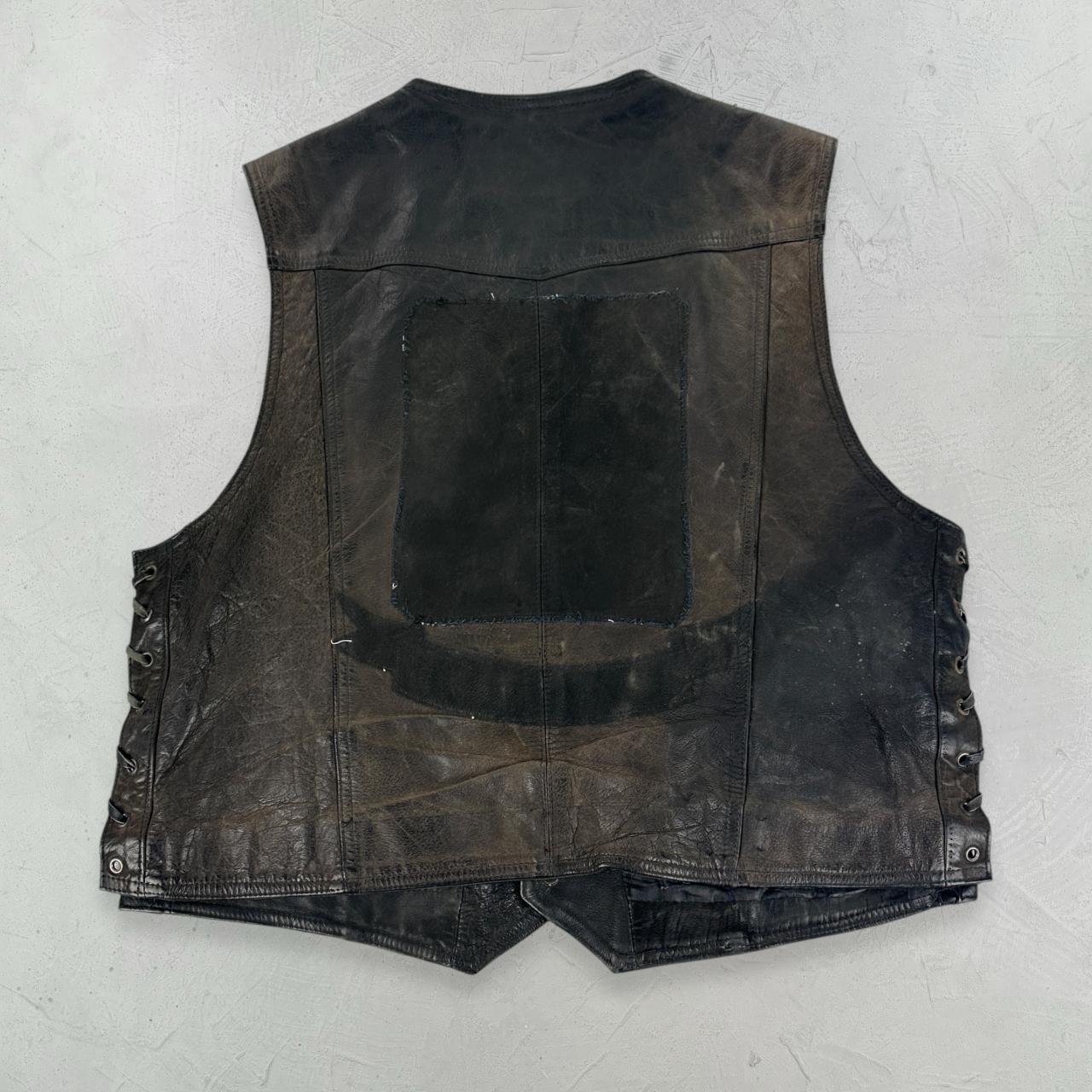 Black Leather 90s Vintage Biker Waistcoat - Medium