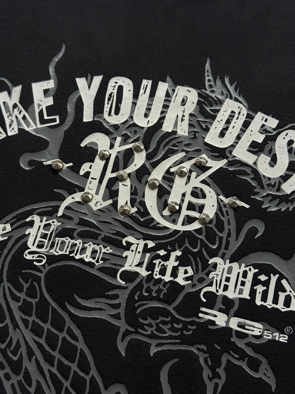 Black  Make Your Own Destiny Y2K Vintage Dragon Graphic Long Sleeve Top - M