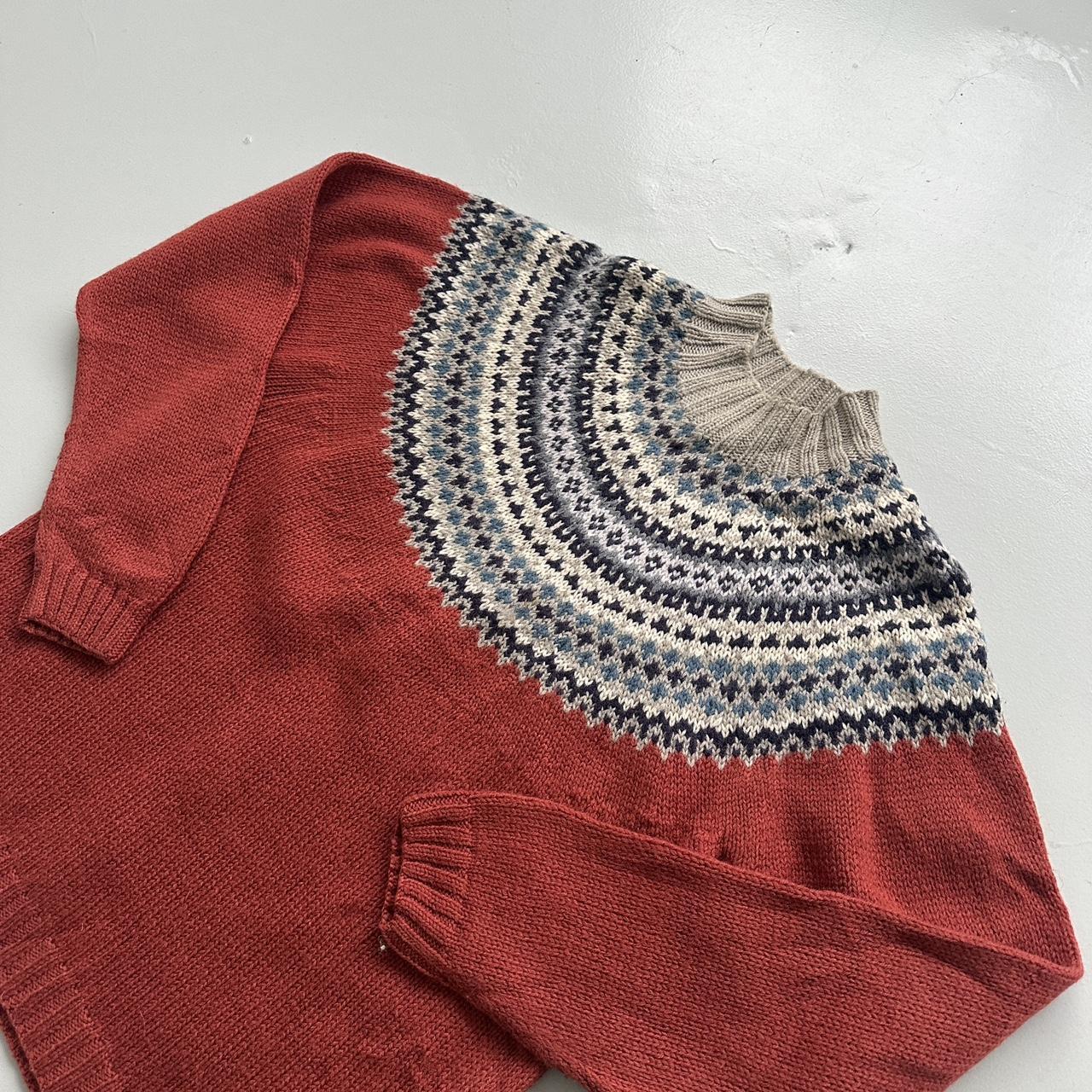 Orange Patterned Timberland Hand Knit 90s Vintage Woollen Mock Neck Jumper - XL
