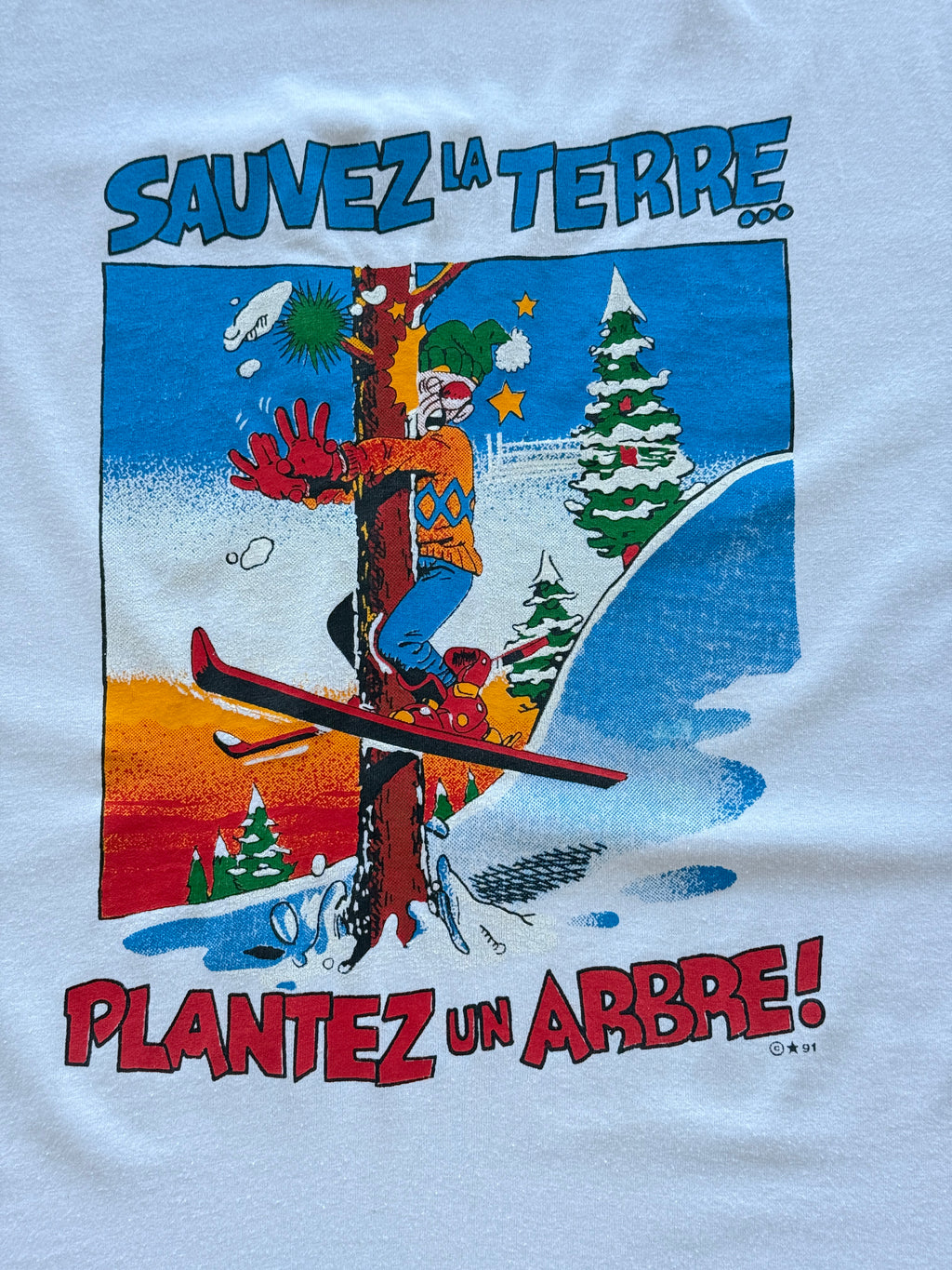Sauvez La Terre Plantez Un Arbre 90's Vintage Ski T-Shirt - XL