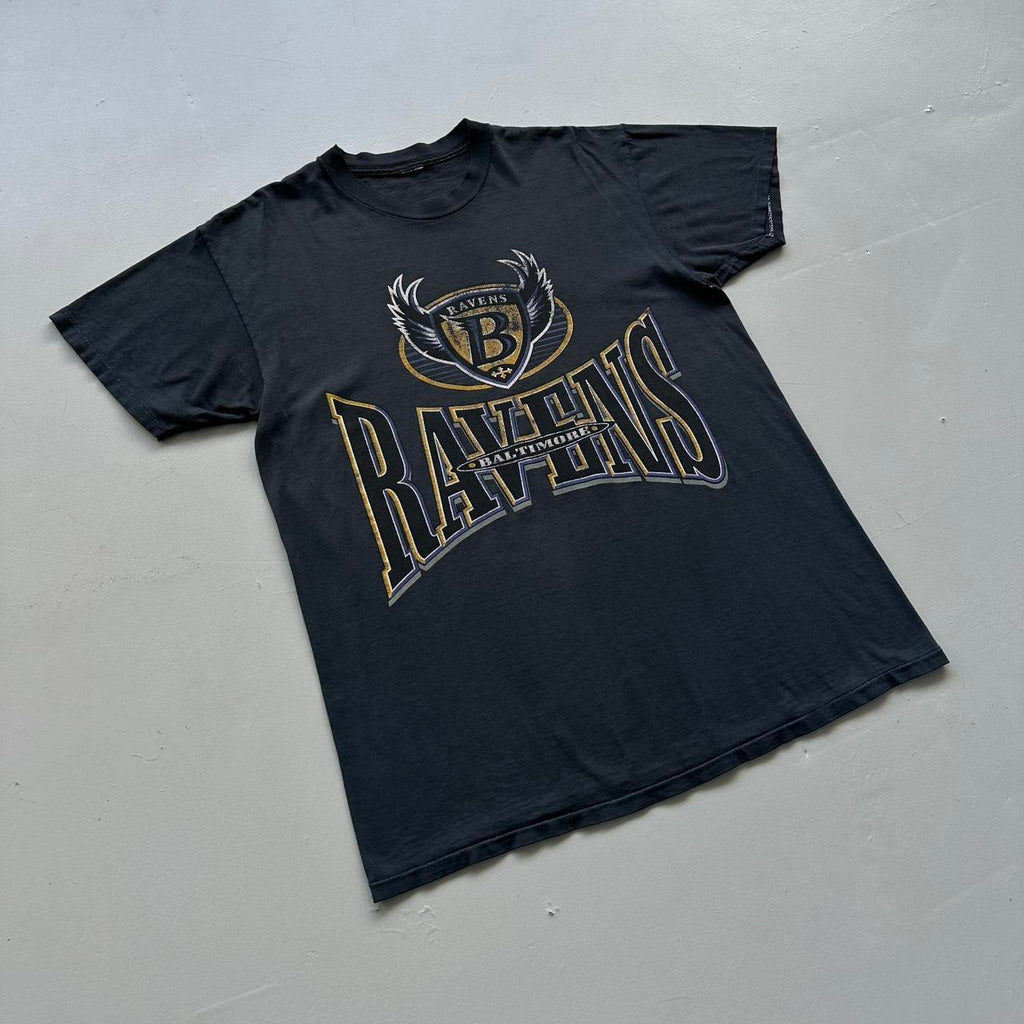 Charcoal Grey / Black Over Dyed Baltimore Ravens Vintage NFL 90's T-shirt - Large