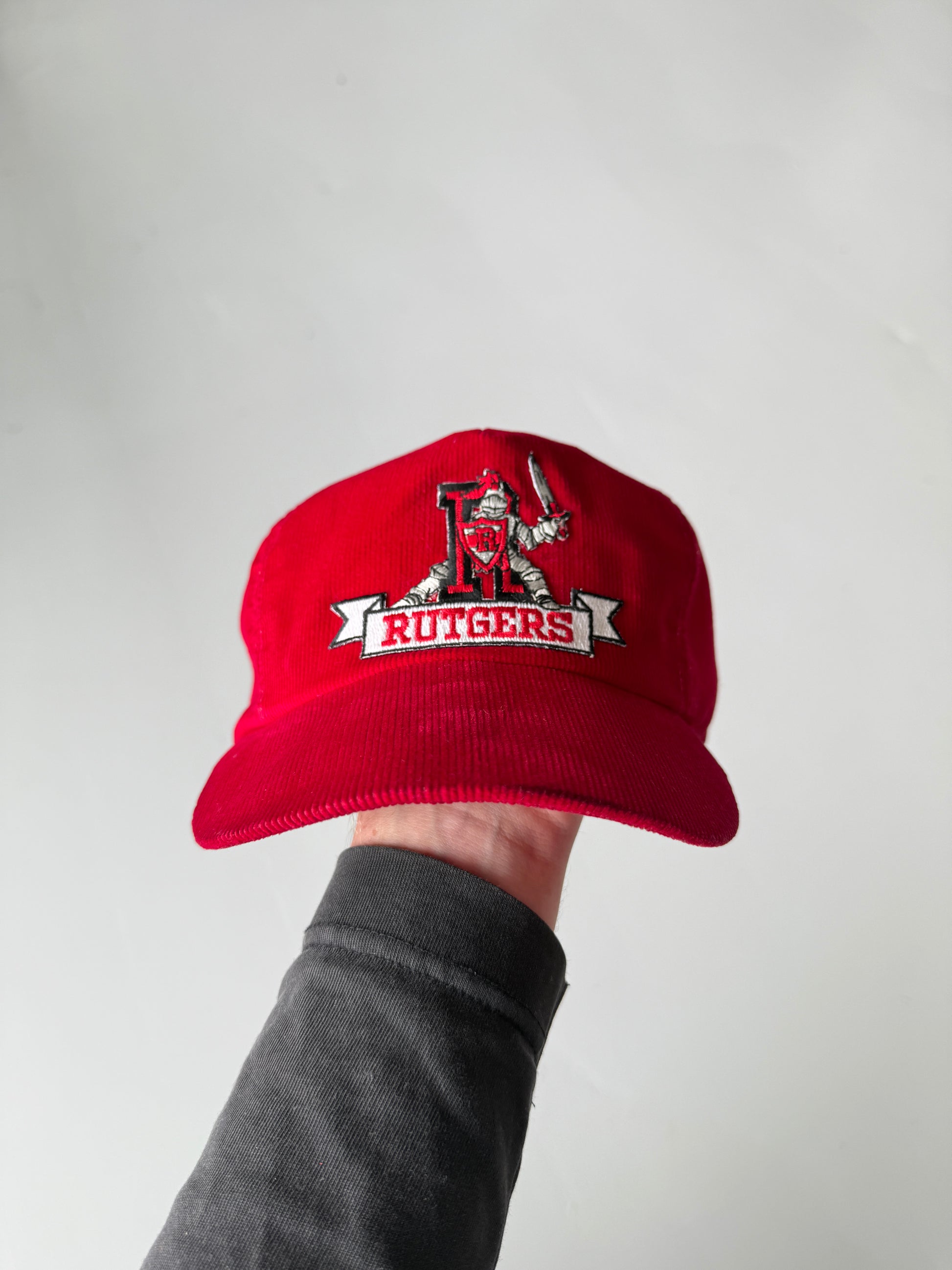 Red Rutgers Collage Vintage Corduroy SnapBack Trucker Cap