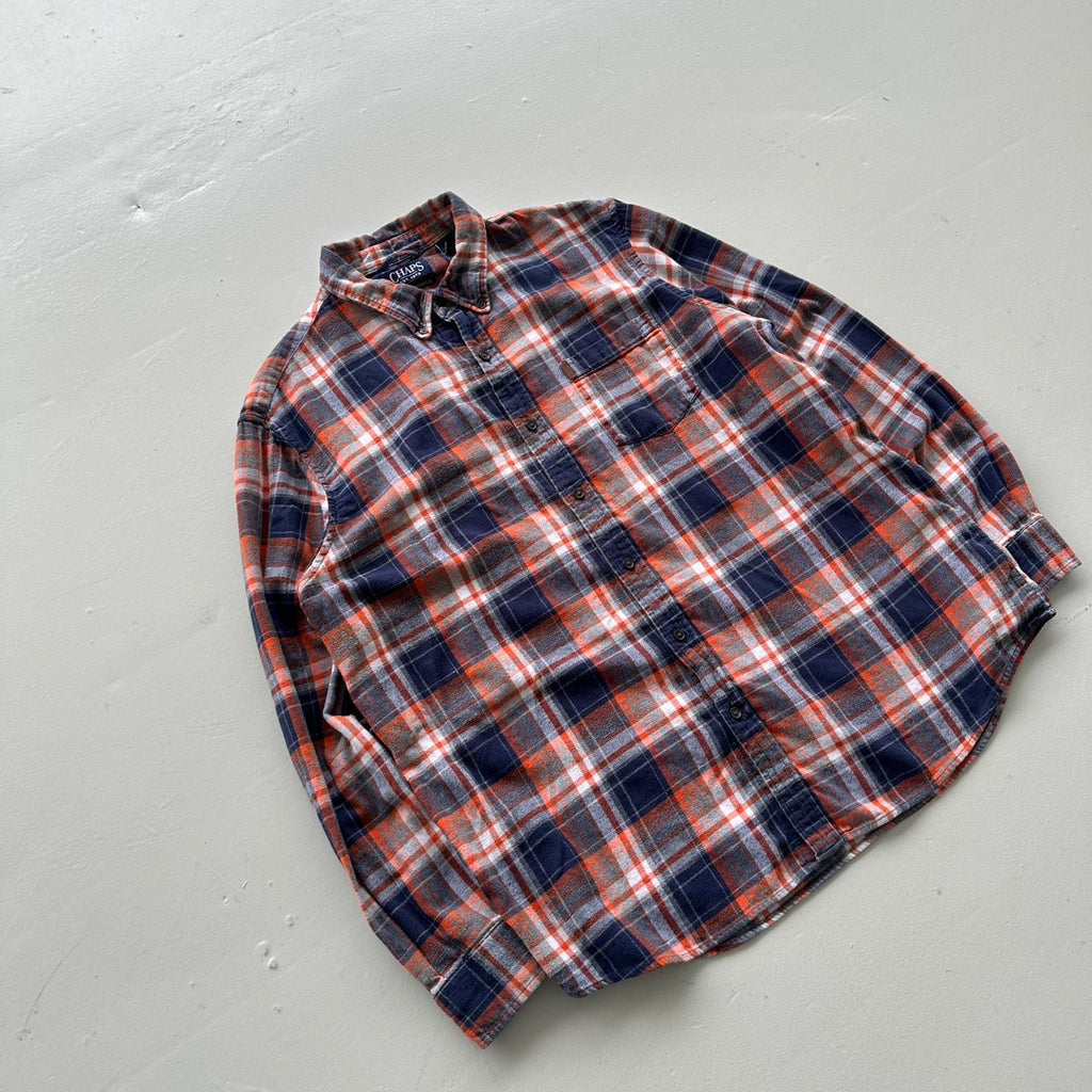 Orange Navy Checkered Chaps 90s Vintage Long sleeve - 2XL