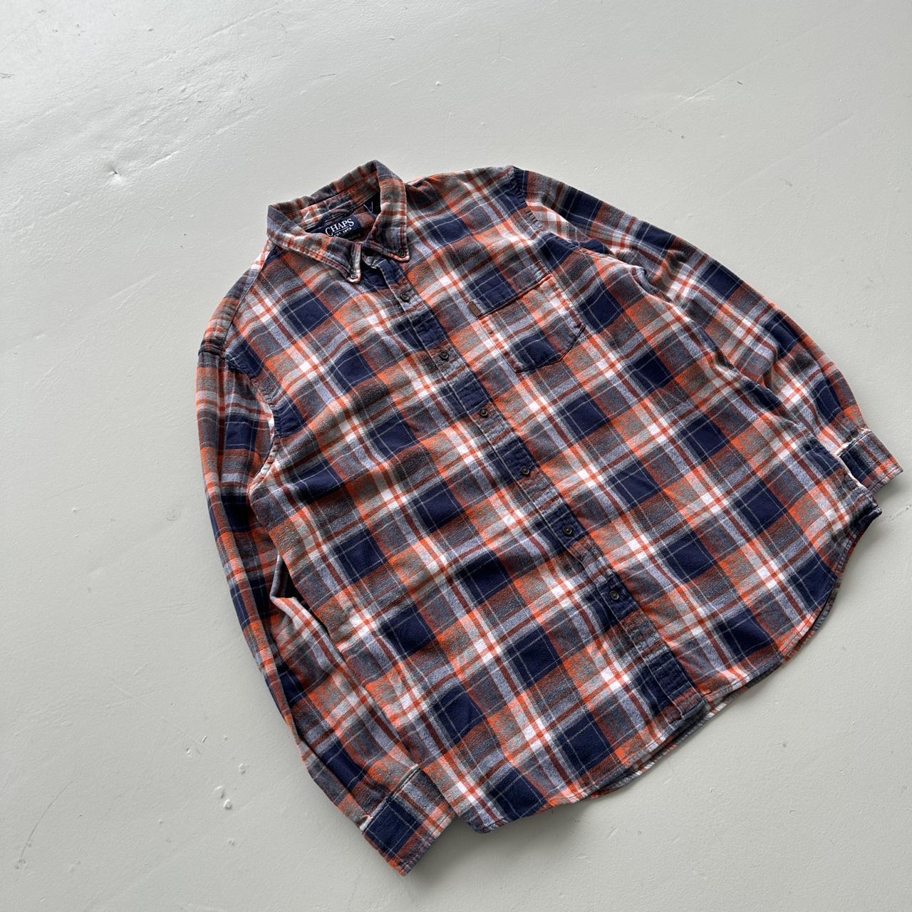 Orange Navy Checkered Chaps 90s Vintage Long sleeve - 2XL