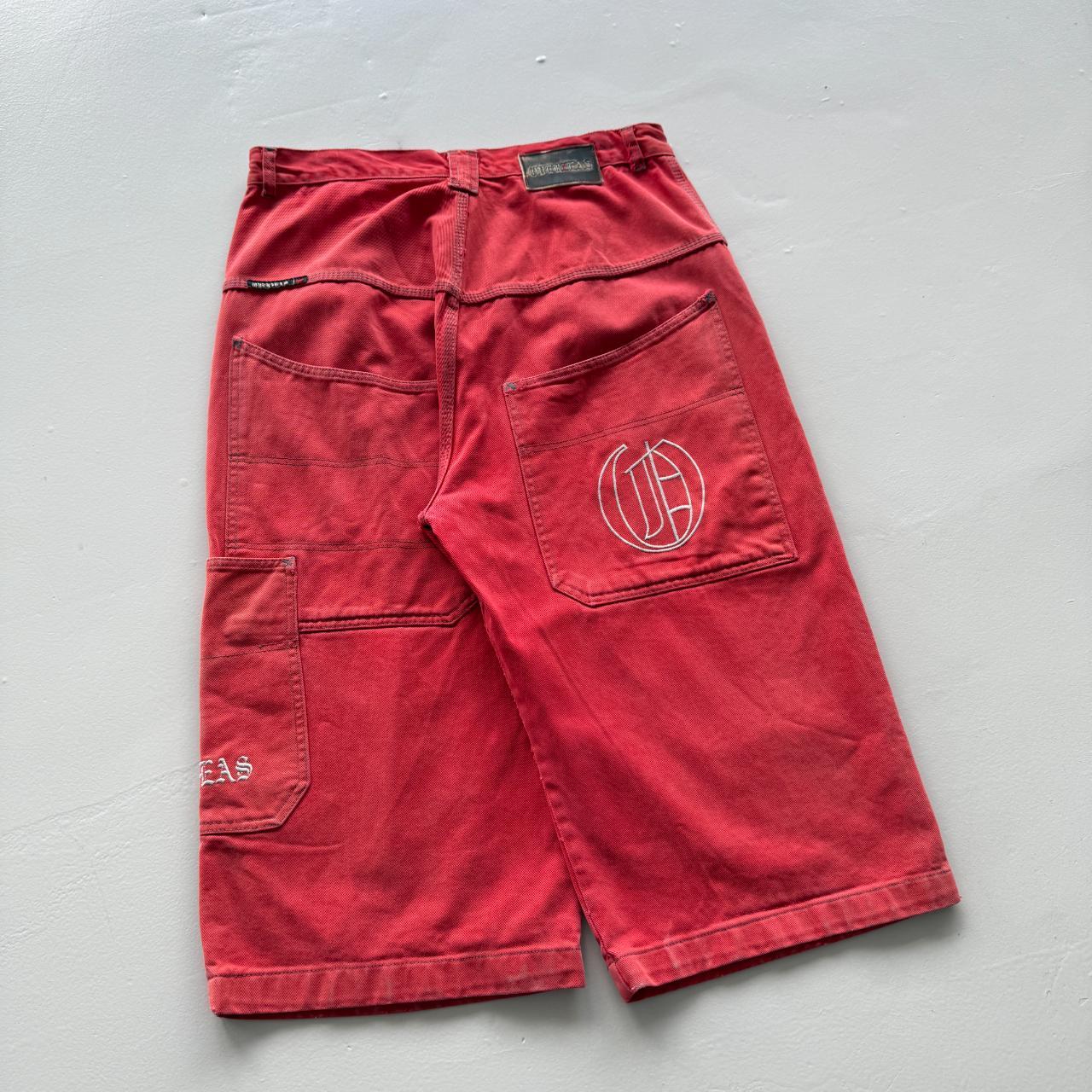 Red Overzeas Denim Y2K Hip-Hop Cargo Shorts - 32"