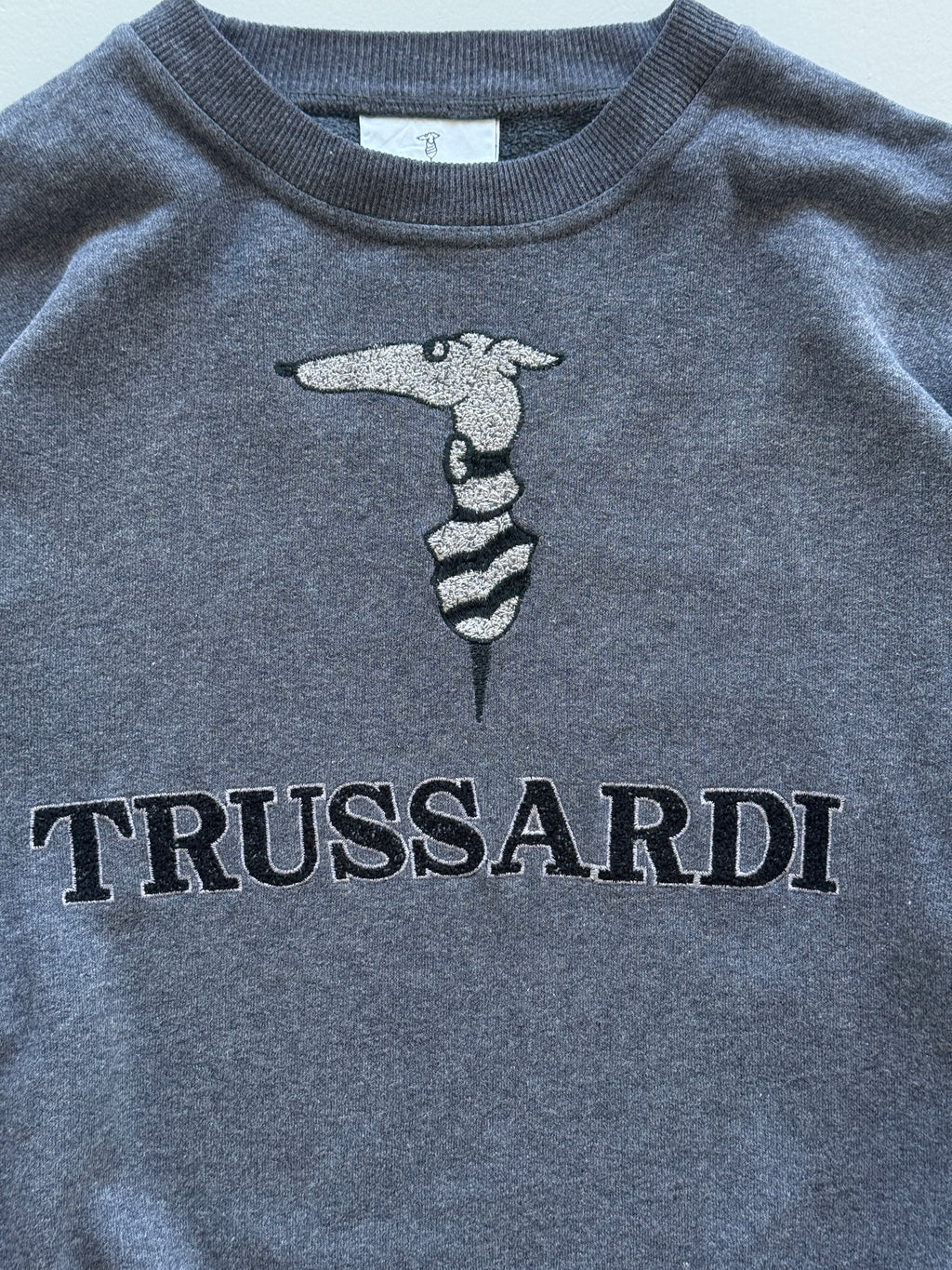 Grey Trussardi 90's Vintage Designer Italian Graphic Sweatshirt - Medium