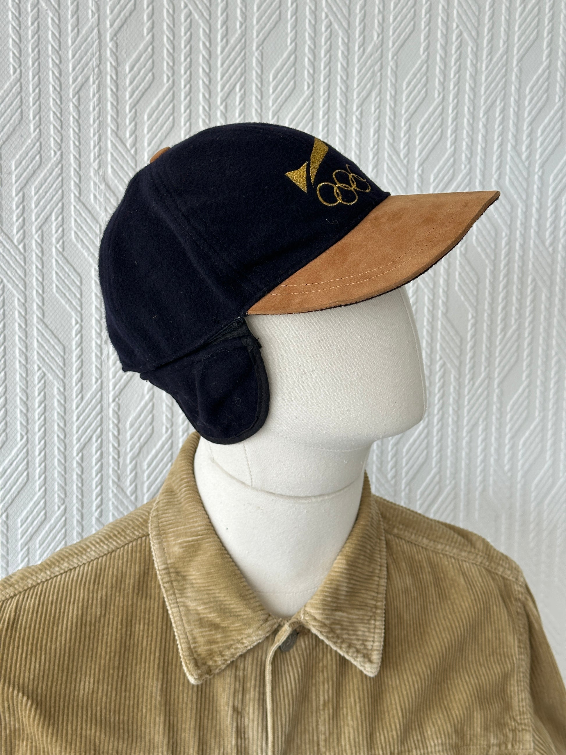 Navy Olympic Rings 90's Vintage Wool Ear Flap Cap
