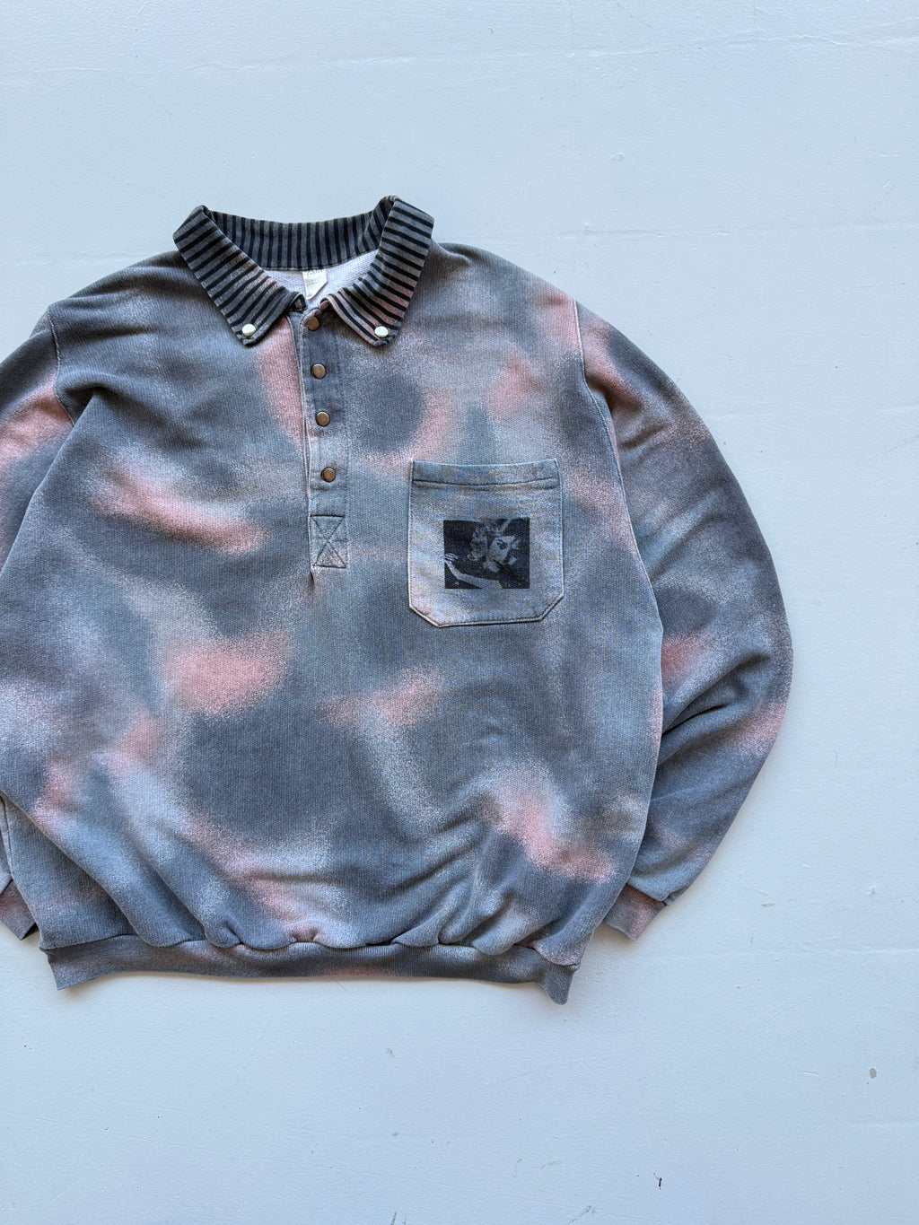 Grey Sun Faded Affect 90's Vintage Sweatshirt Polo Jumper - Medium