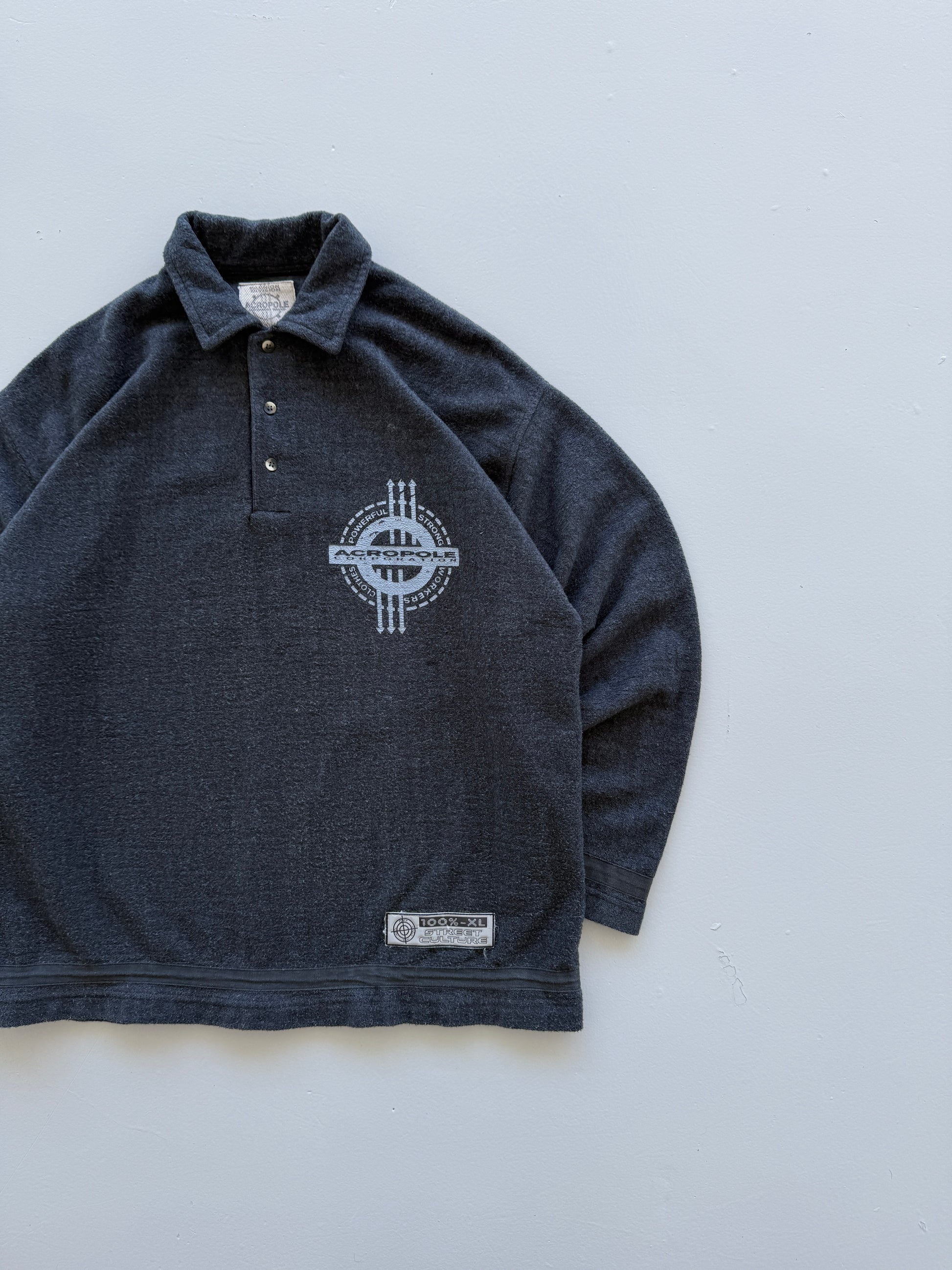 Grey Acro Polo 90's Vintage Graphic Skater Polo Sweatshirt - Medium