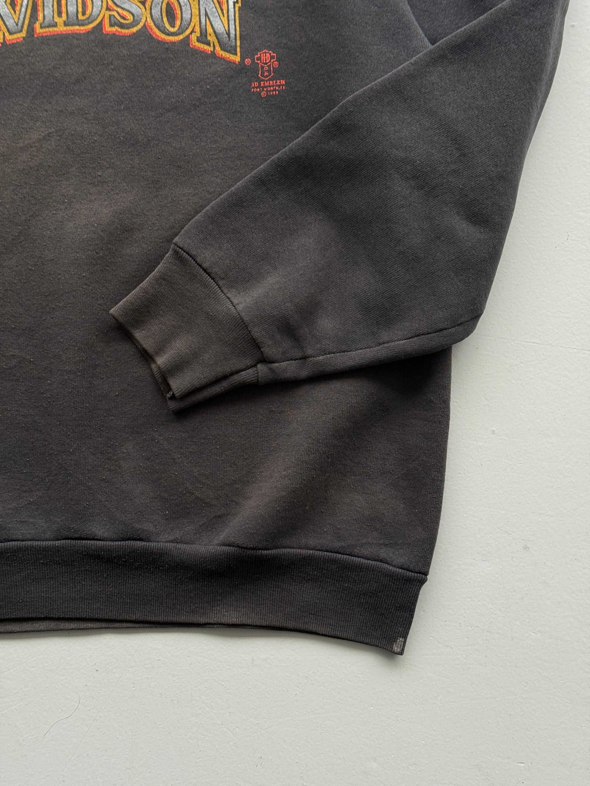 Harley Davidson Sweatshirt Rare Faded Black 80's Vintage 3D Emblem - Medium