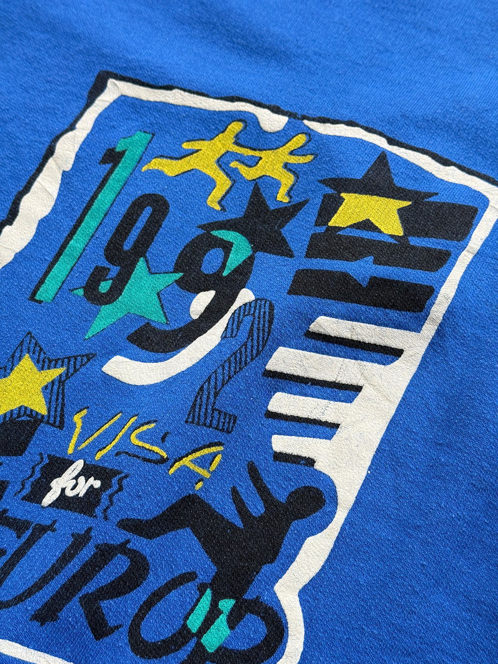 Blue 1992 Europe 90's Vintage Graphic Sweatshirt Jumper - Medium