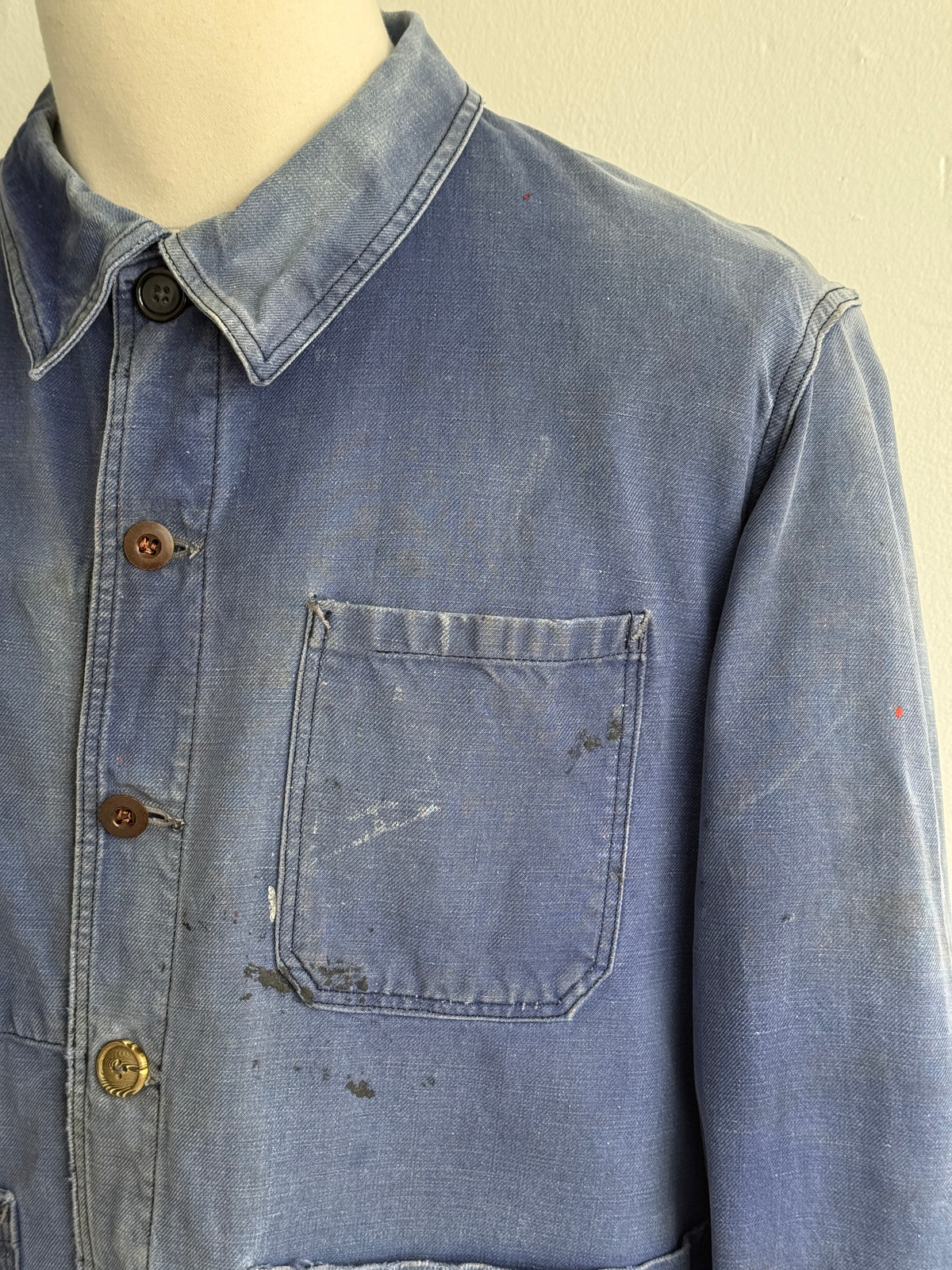 Thrashed Blue French 1950's Vintage Workwear Chore Jacket CH512 - XS/S