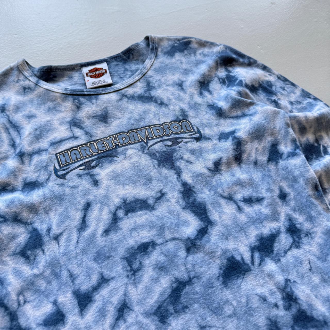 Blue Harley Davidson 00's Y2K Tie-Die Long Sleeve T-Shirt - Womens Medium