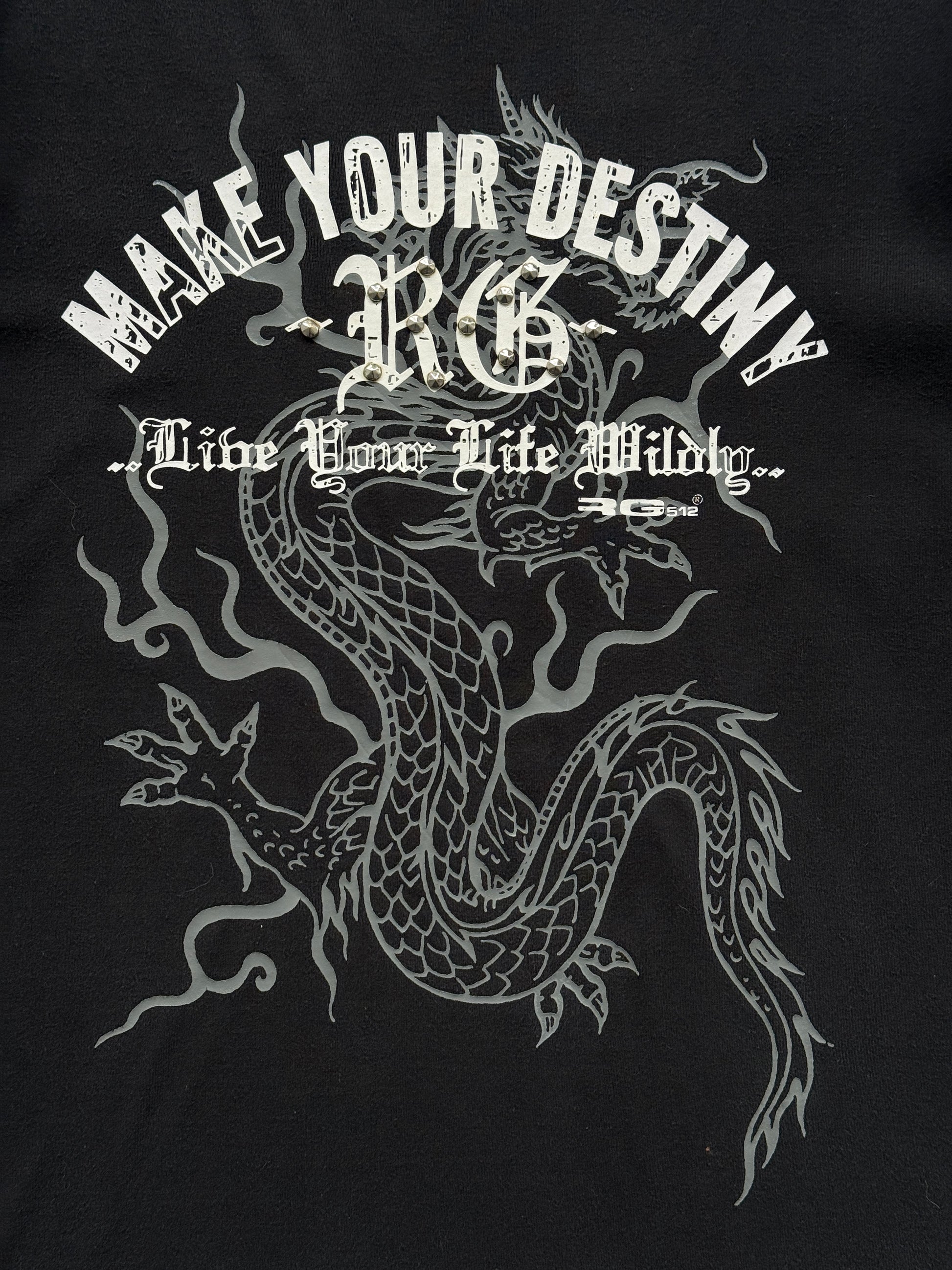 Black  Make Your Own Destiny Y2K Vintage Dragon Graphic Long Sleeve Top - M