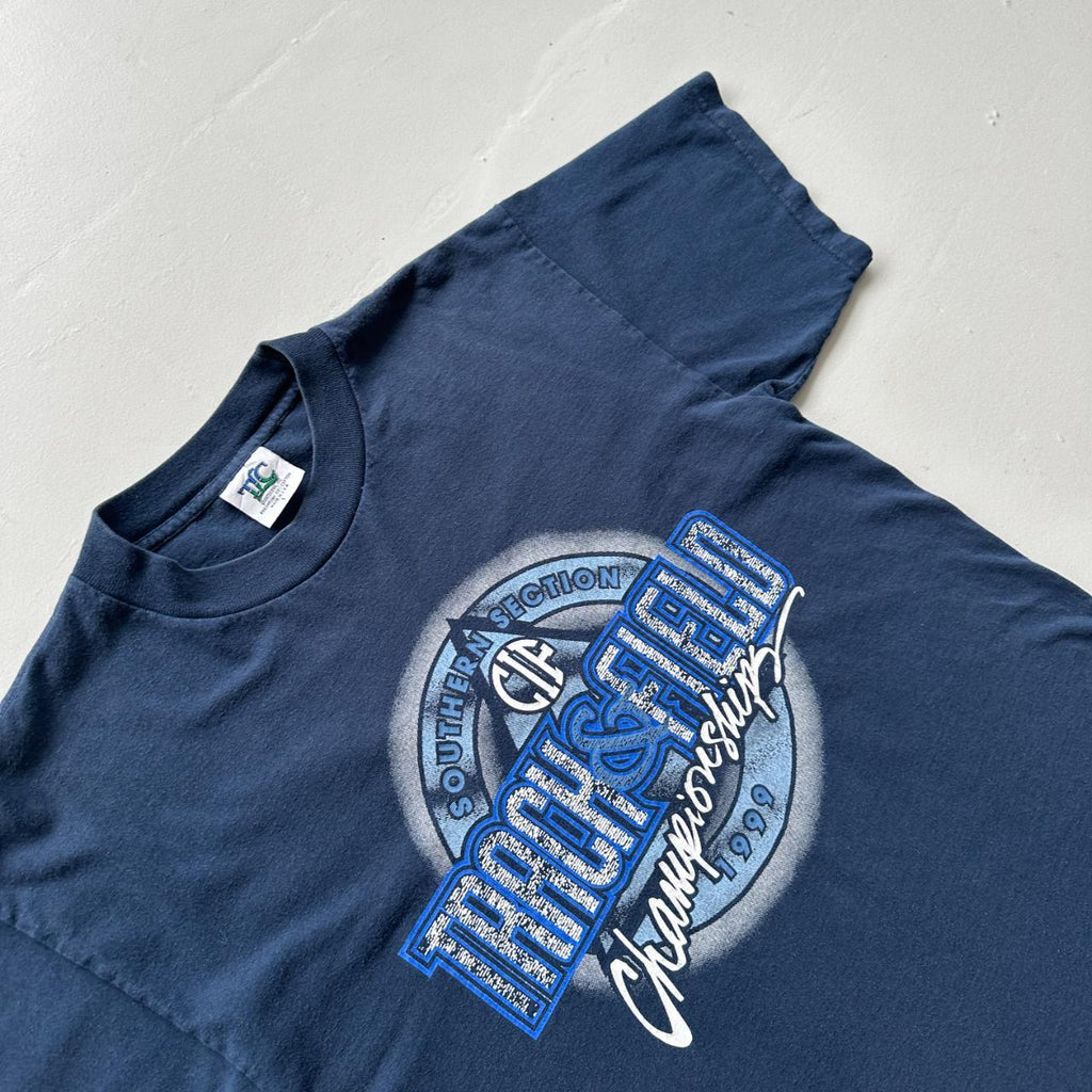 Navy Track and Field 90s Vintage T-shirt - Large