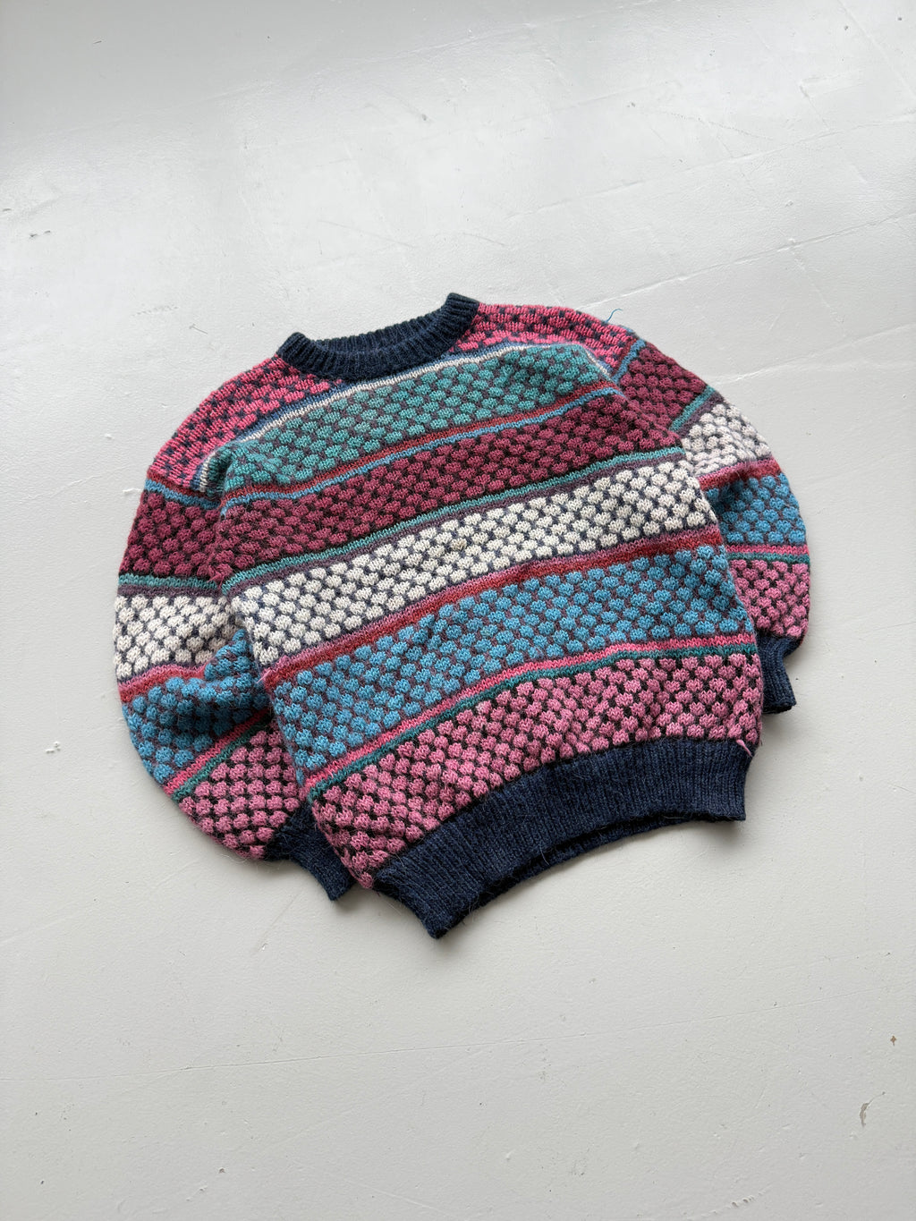 Pink Striped Woollen 90's Vintage Heavy Knit Jumper - Medium