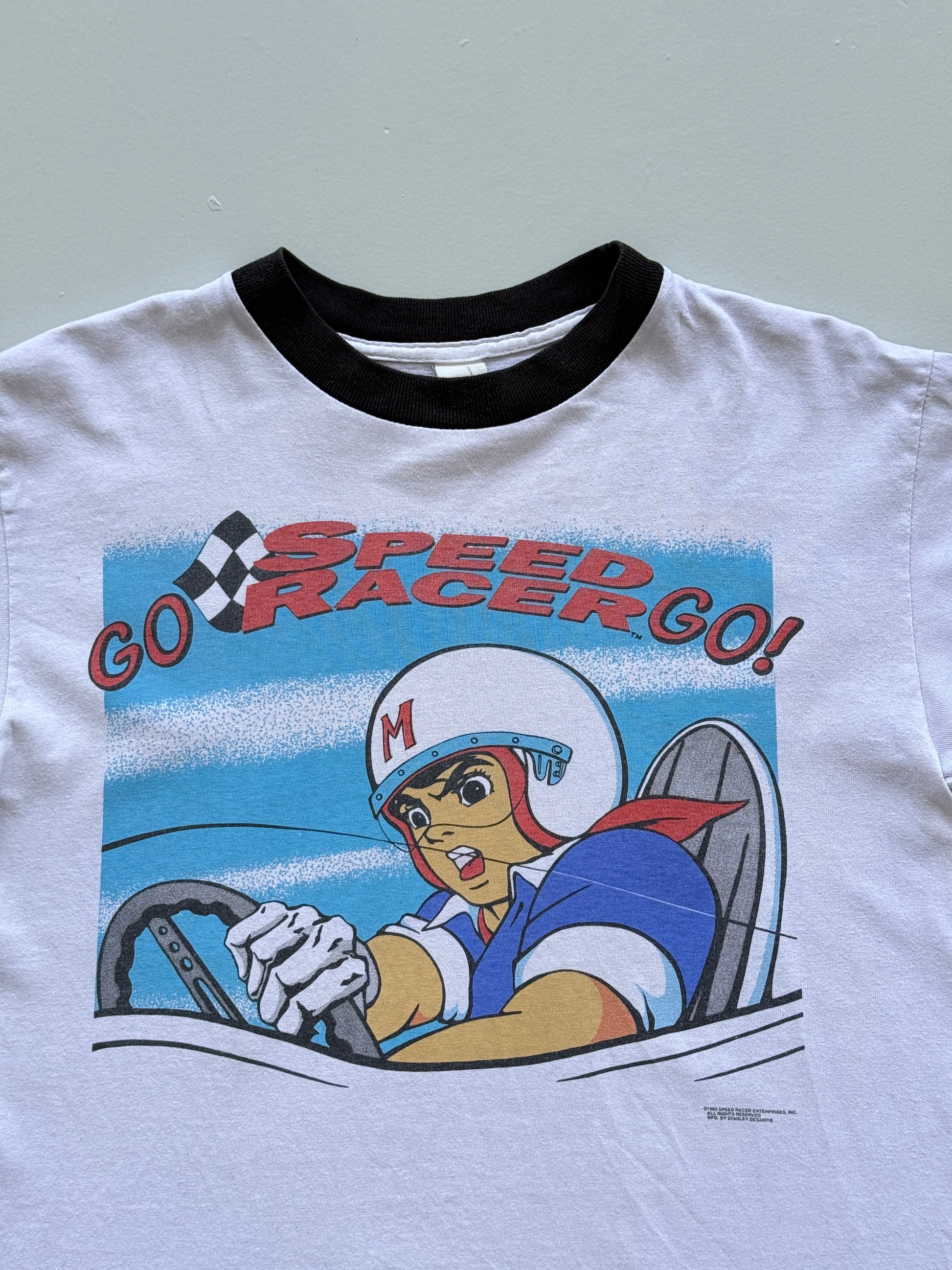 White Speed Racer 90's Vintage Anime Graphic Ringer T-Shirt - Medium