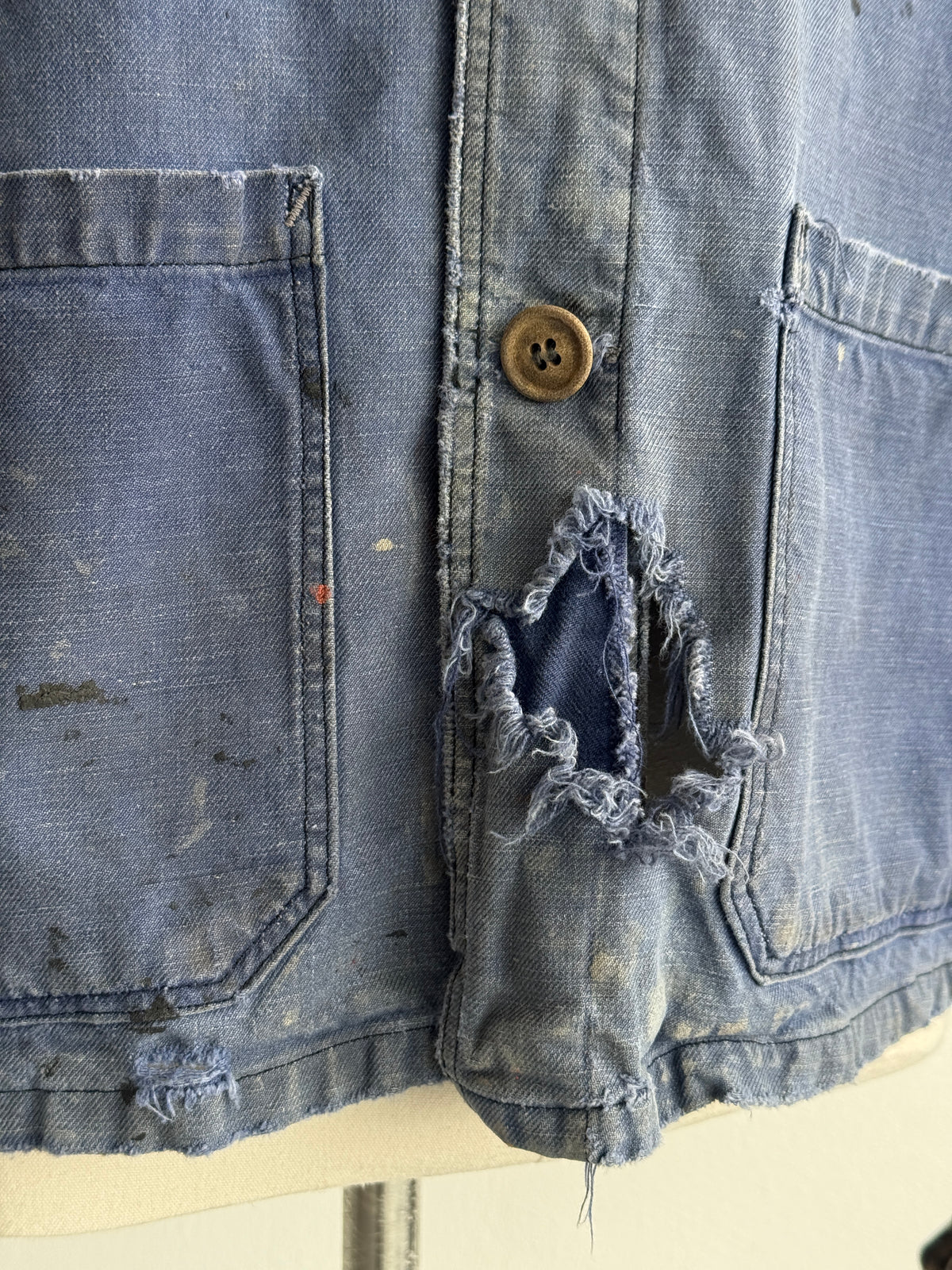 Thrashed Blue French 1950's Vintage Workwear Chore Jacket CH512 - XS/S