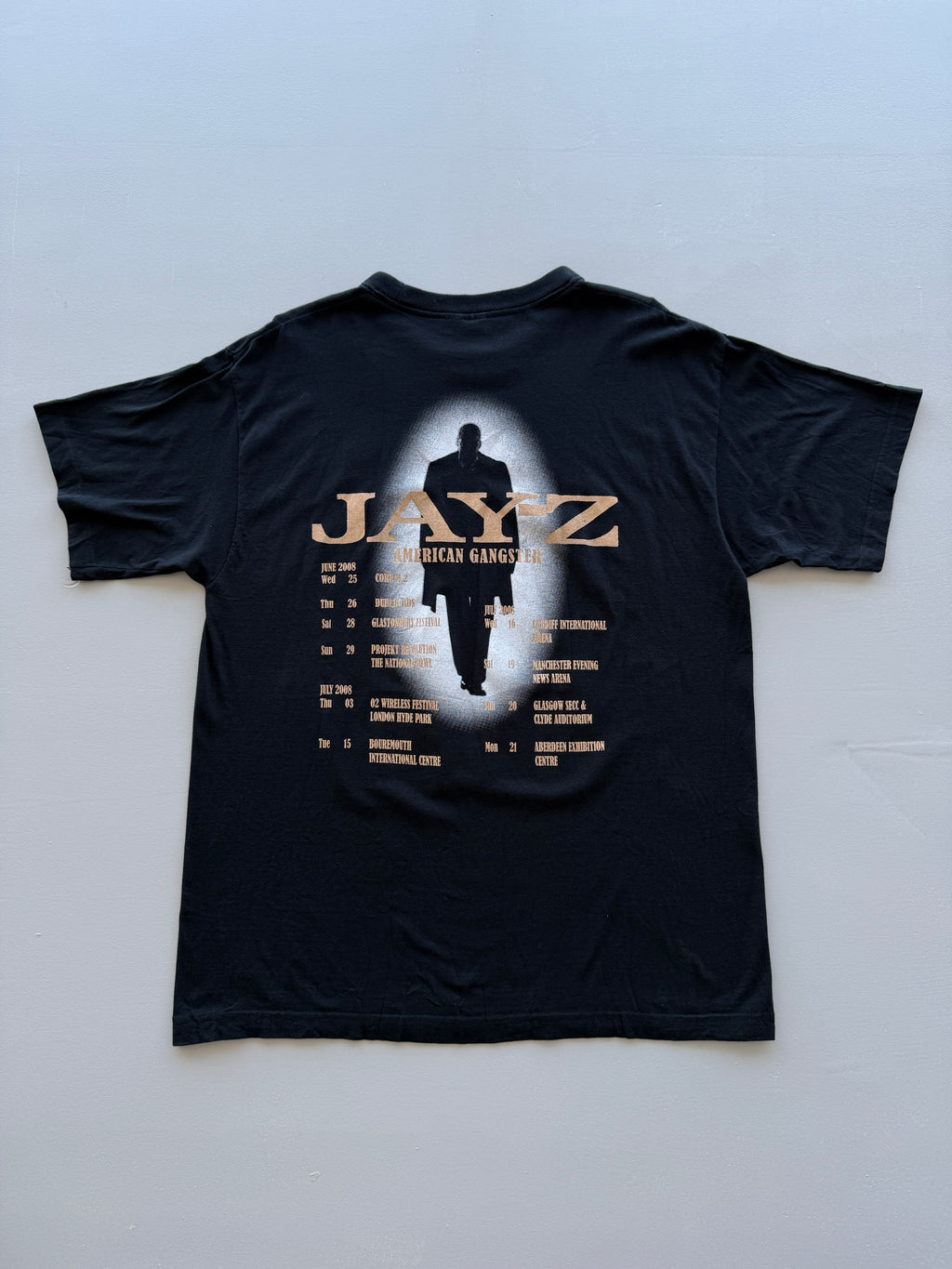 Black Jay-Z American Gangster 2008 Vintage Tour Graphic T-Shirt - Large