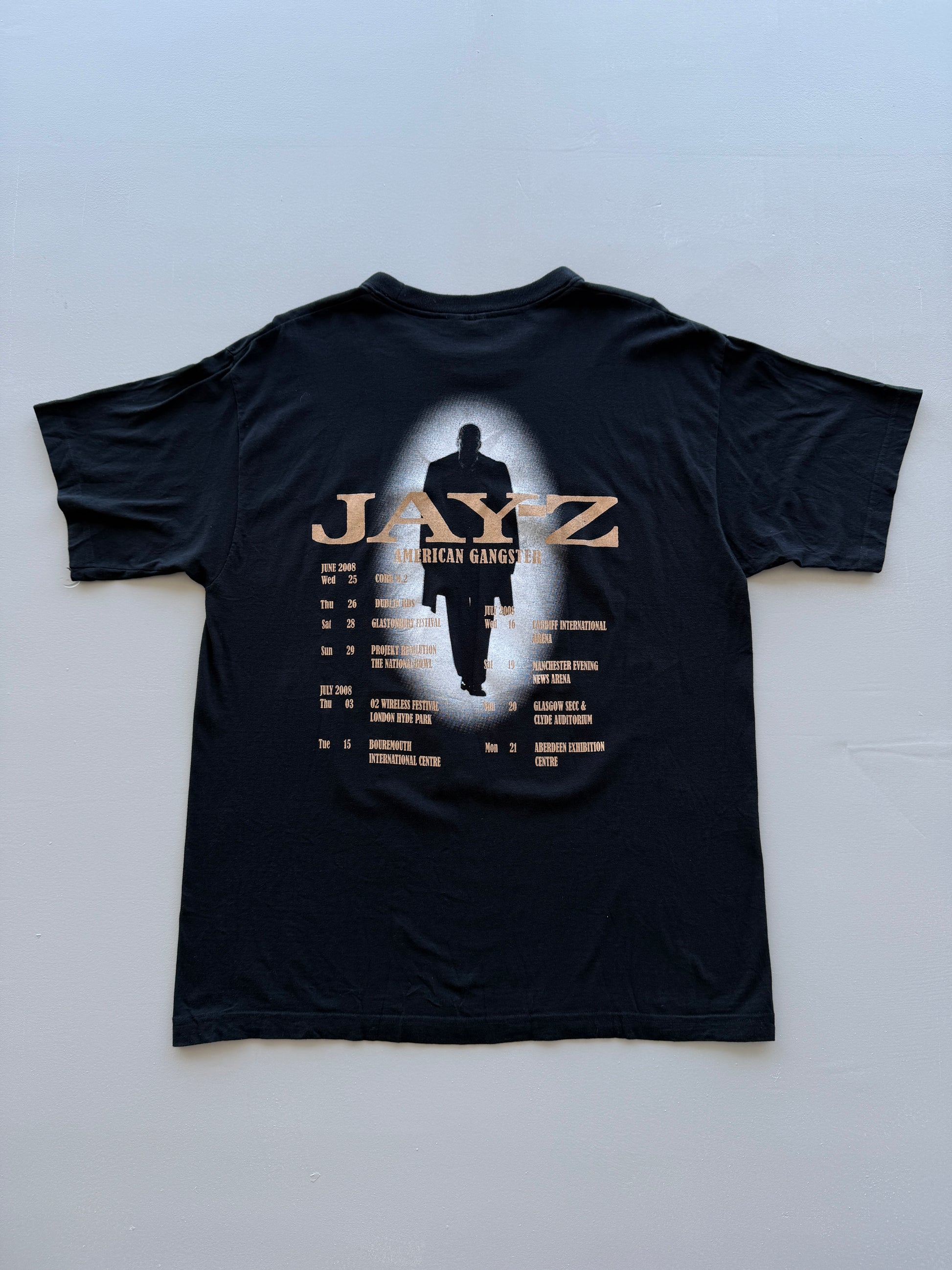 Black Jay-Z American Gangster 2008 Vintage Tour Graphic T-Shirt - Large