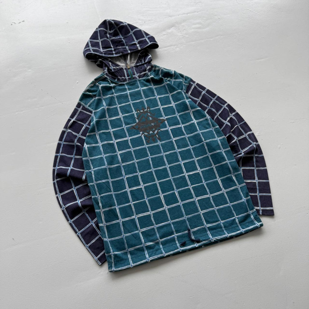 Cheque Pattern Mistral Surfwear 90s Dead-stock Long Sleeve Hooded T-Shirt - Small