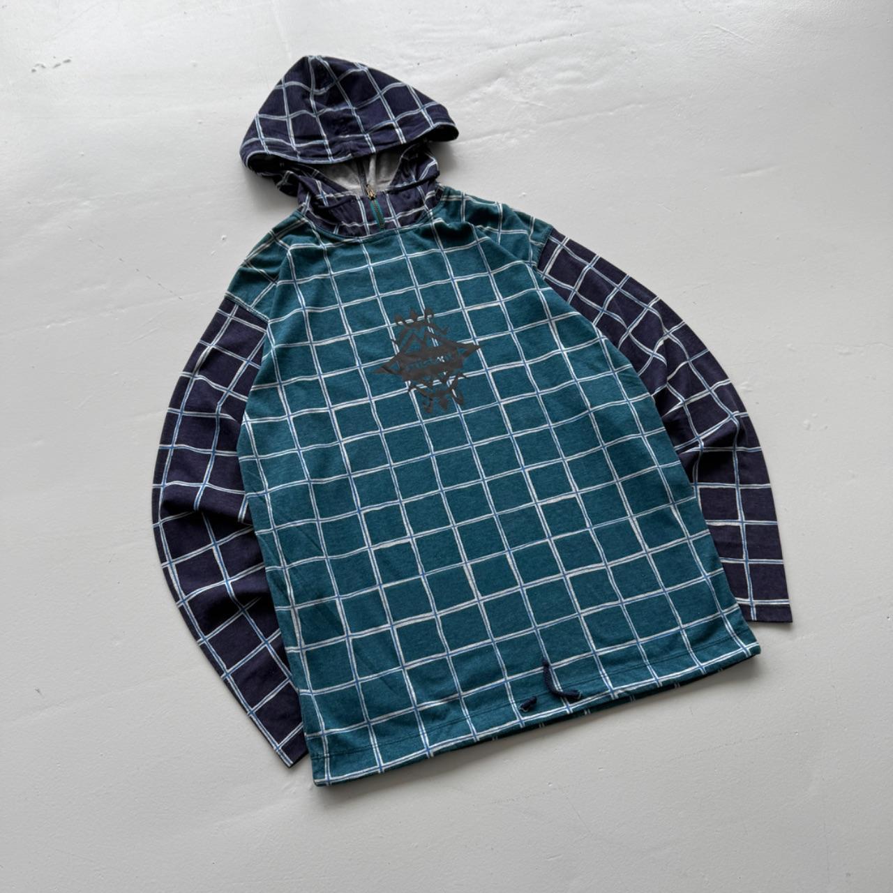 Cheque Pattern Mistral Surfwear 90s Dead-stock Long Sleeve Hooded T-Shirt - Small