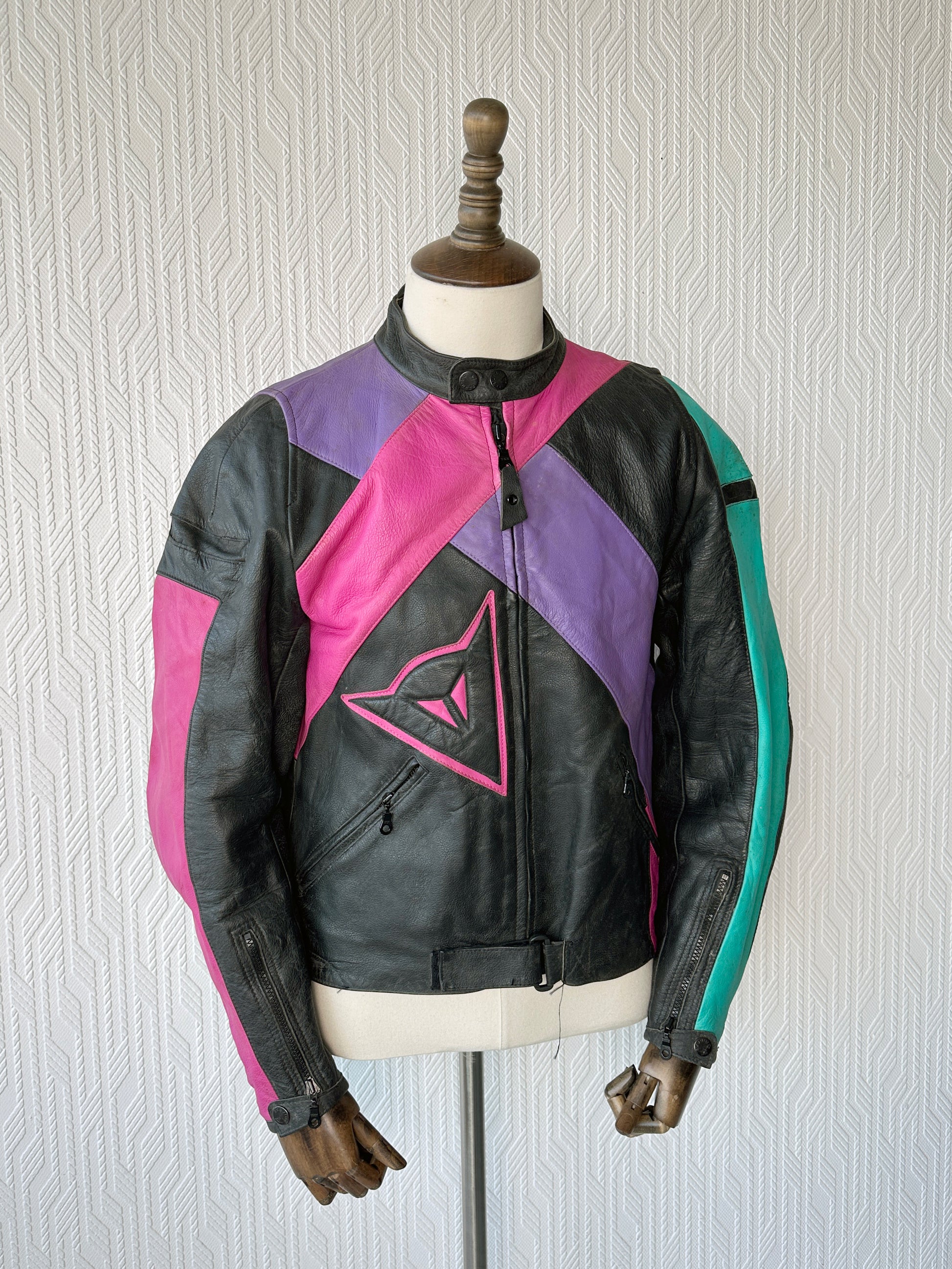 Dainese Black Leather Vintage 90's Biker Jacket - Small