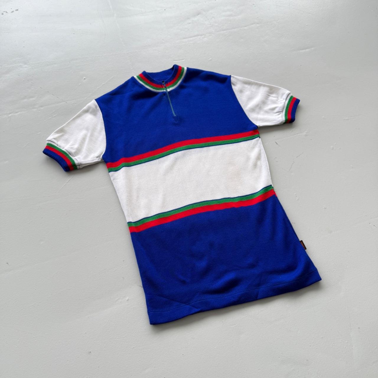 Blue Striped Flower 80's Deadstock Knit Cycling Jersey - Small