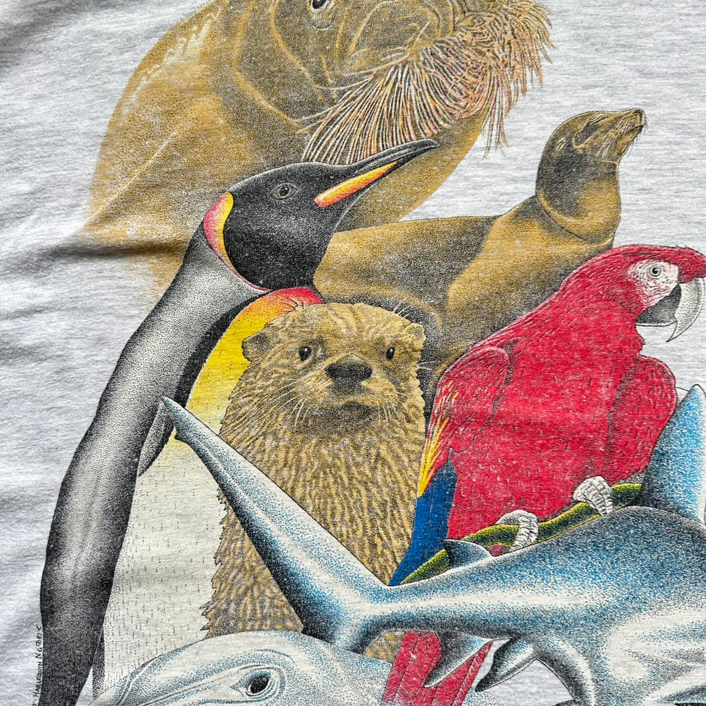 White Nature Animal 80s Vintage Graphic T-Shirt - XL