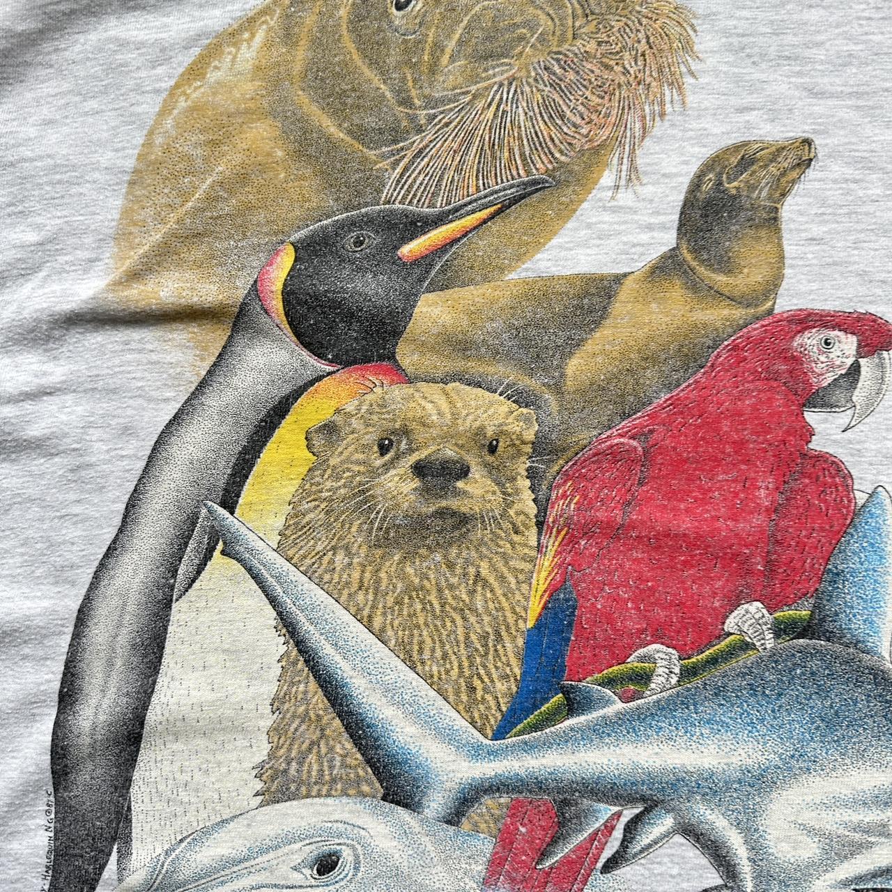 White Nature Animal 80s Vintage Graphic T-Shirt - XL