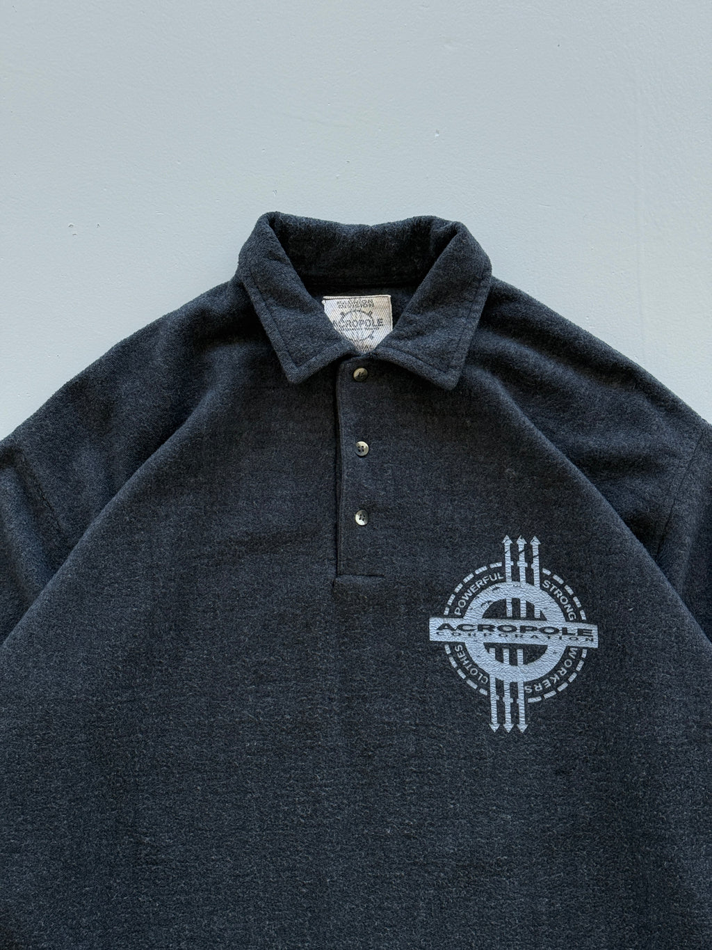 Grey Acro Polo 90's Vintage Graphic Skater Polo Sweatshirt - Medium