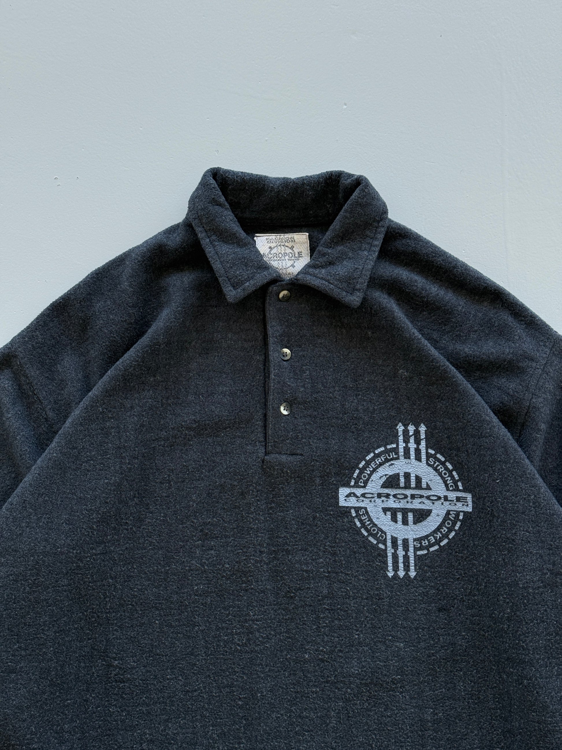 Grey Acro Polo 90's Vintage Graphic Skater Polo Sweatshirt - Medium