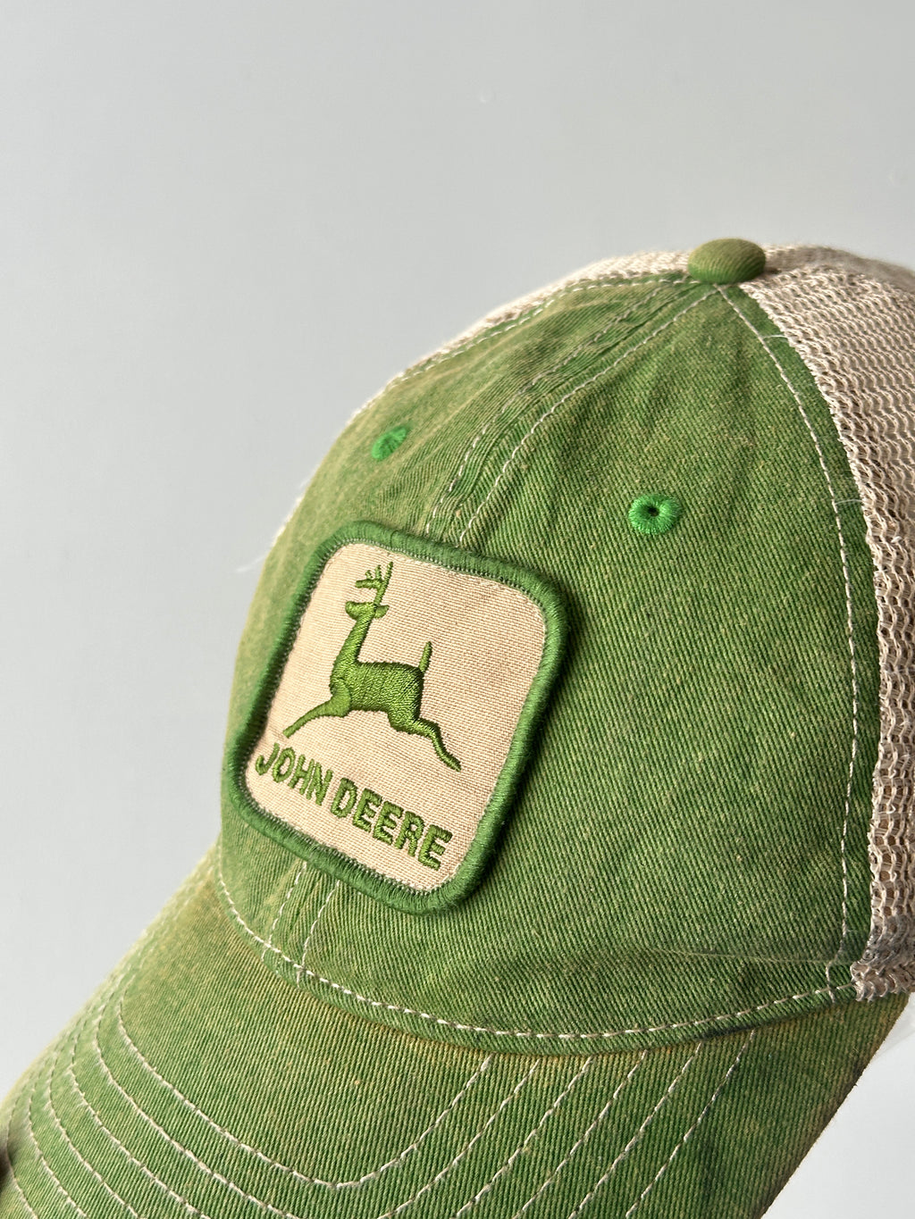 Green / Beige John Deere Vintage Foam and Mesh SnapBack Trucker Cap