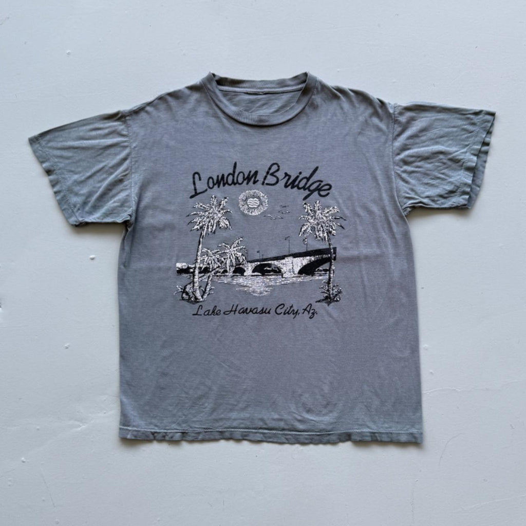 Blue Grey Overdyed London Bridge 90's Tourist Vintage T-shirt - Large