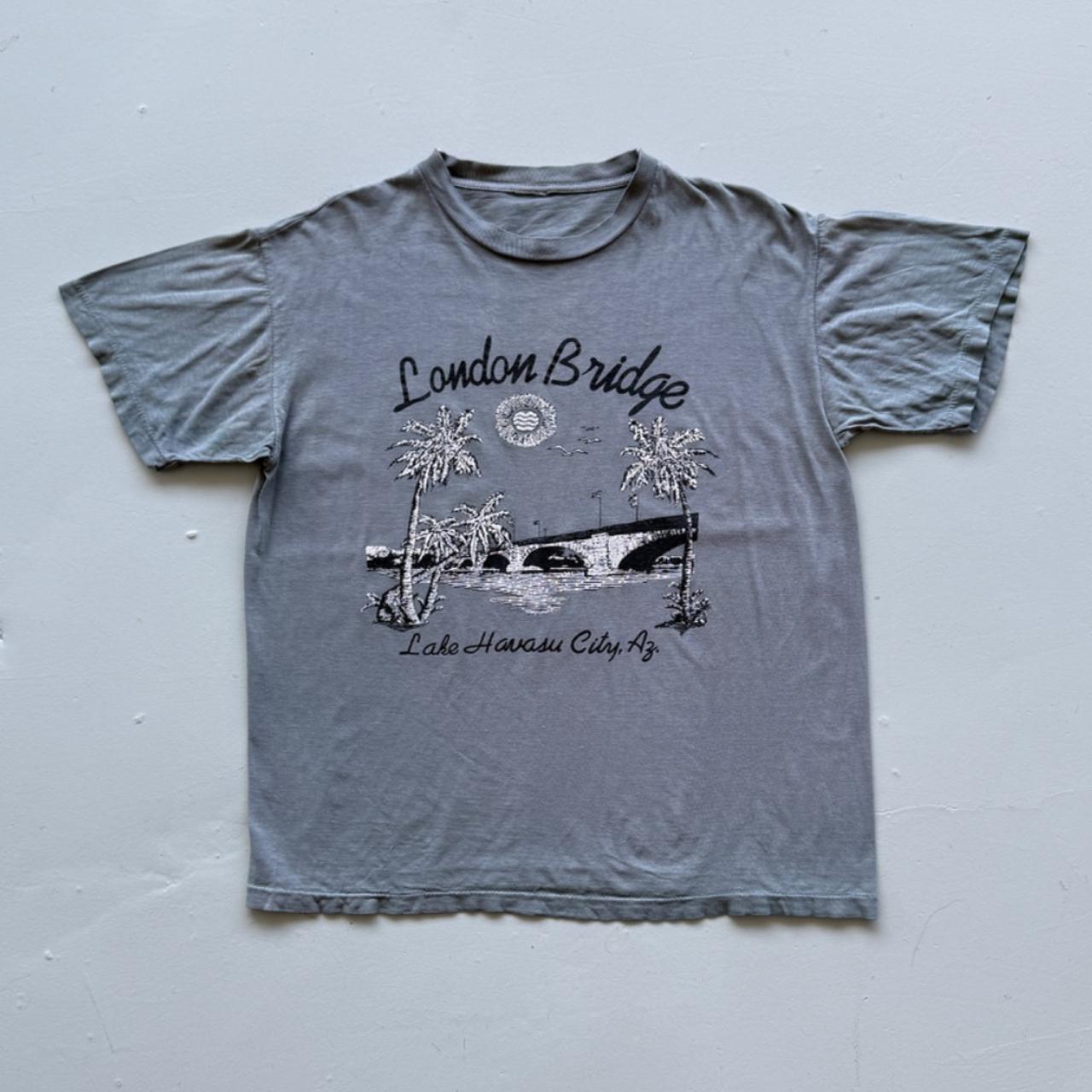 Blue Grey Overdyed London Bridge 90's Tourist Vintage T-shirt - Large
