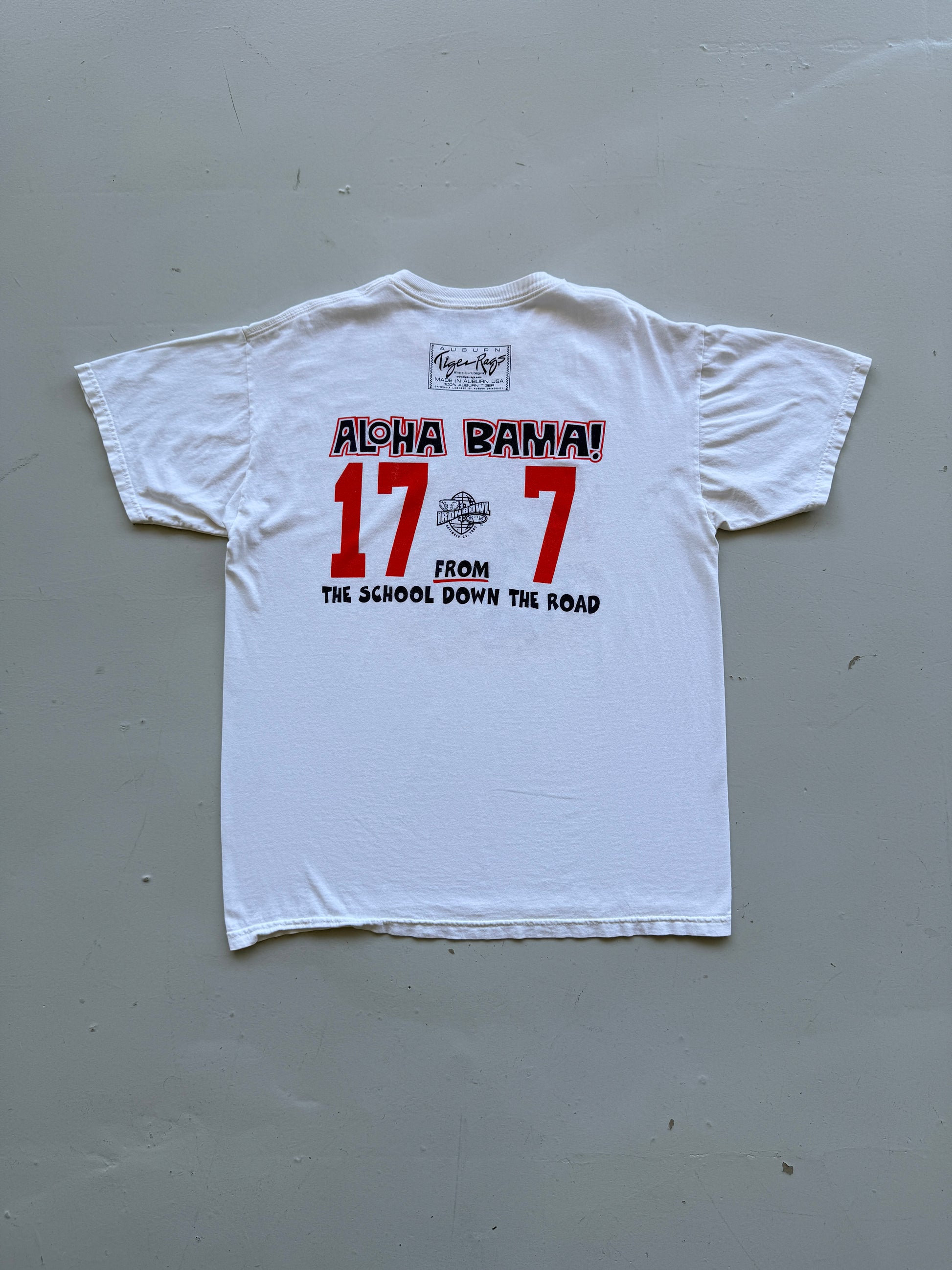 White Auburn Tigers 00's Vintage Collage Football Graphic T-Shirt - Large