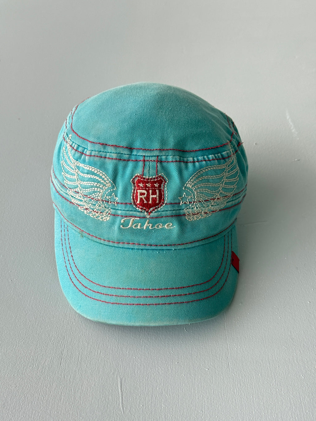 Aqua Blue Tahoe Y2K Cadet Cap Military Style 00's Grunge Aesthetic