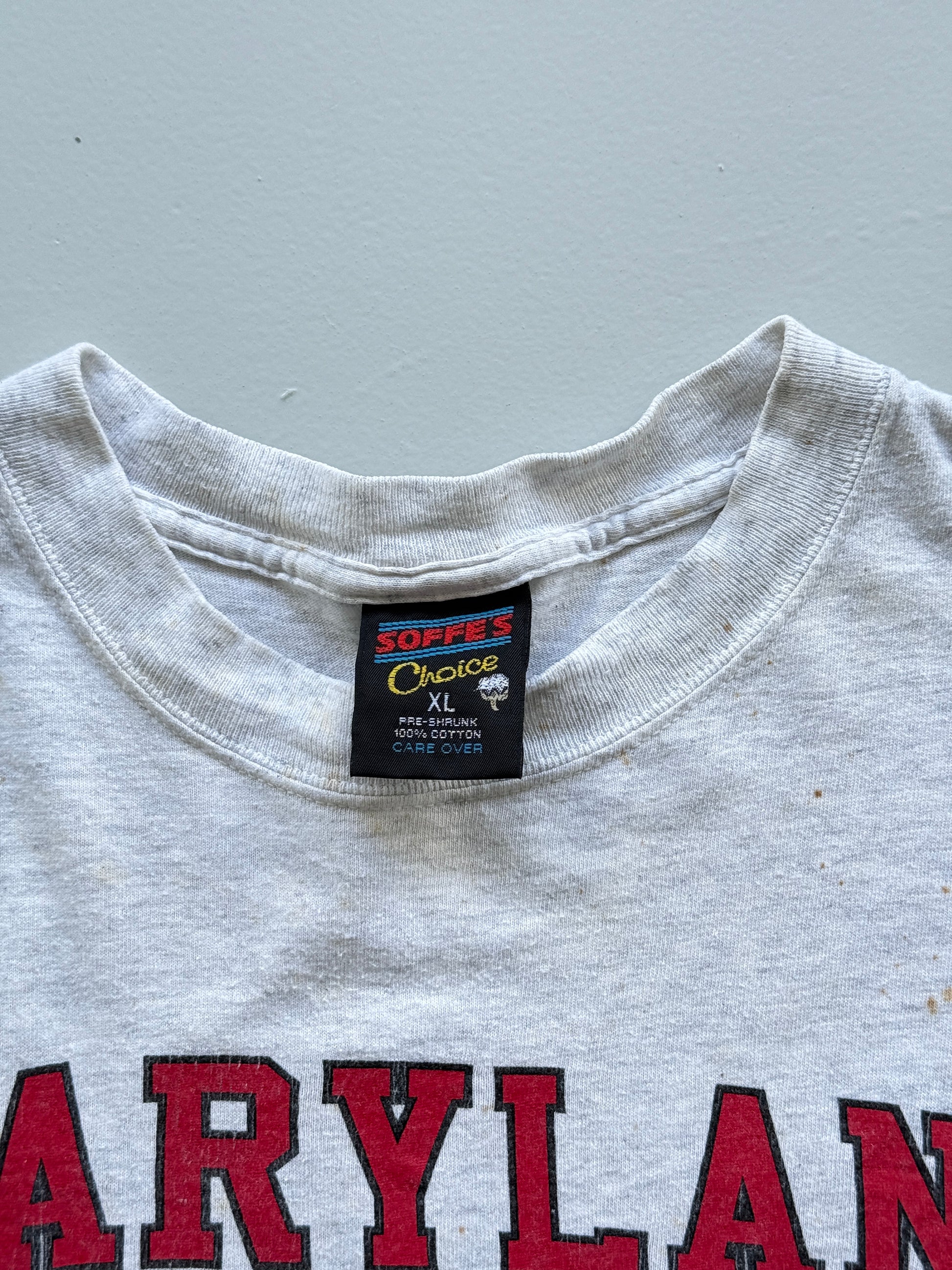 Grey Maryland Football 90's Vintage Single Stitch Graphic T-Shirt - XL
