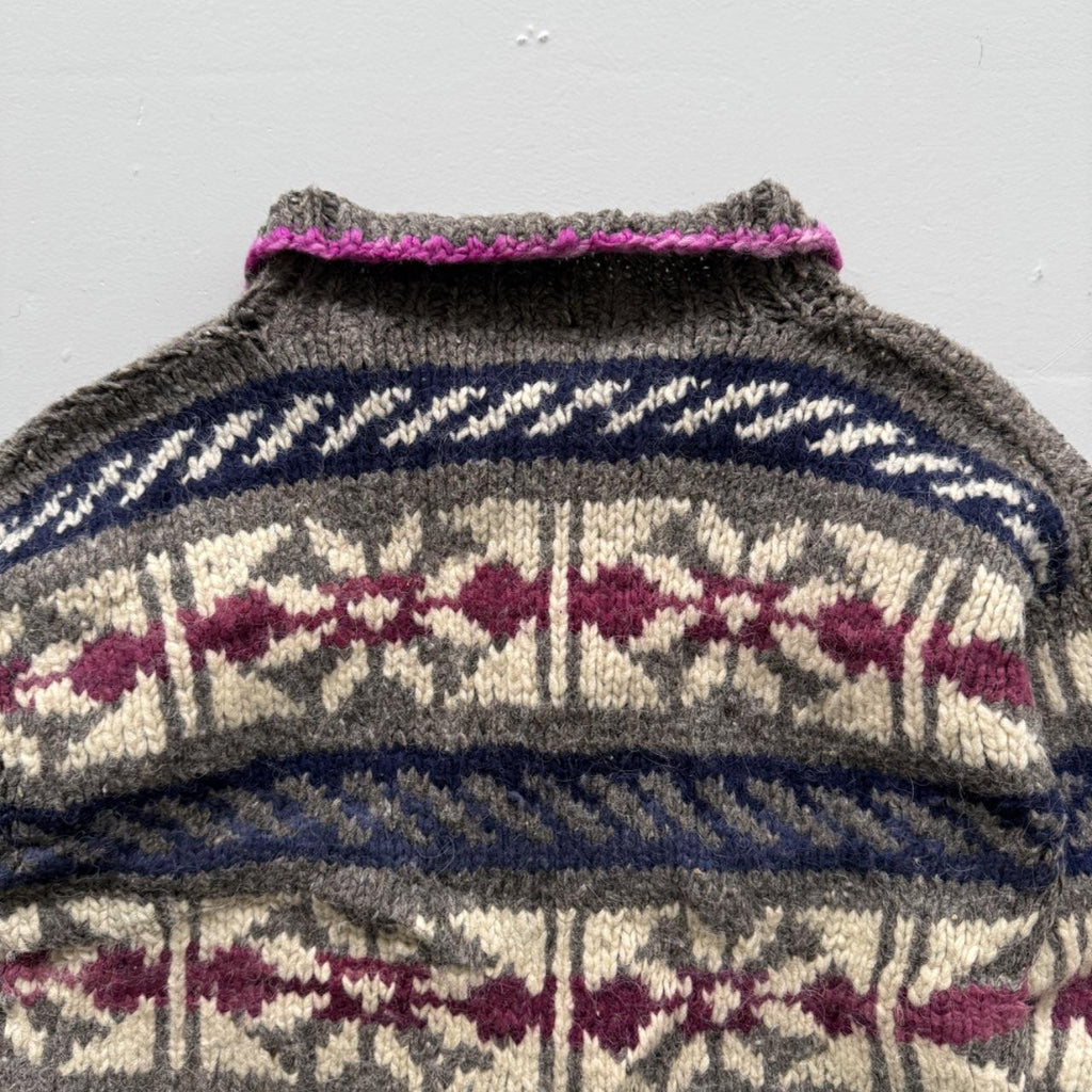 Brown Knitted 80s Vintage Hand-Knit Western Pullover Jumper - Medium