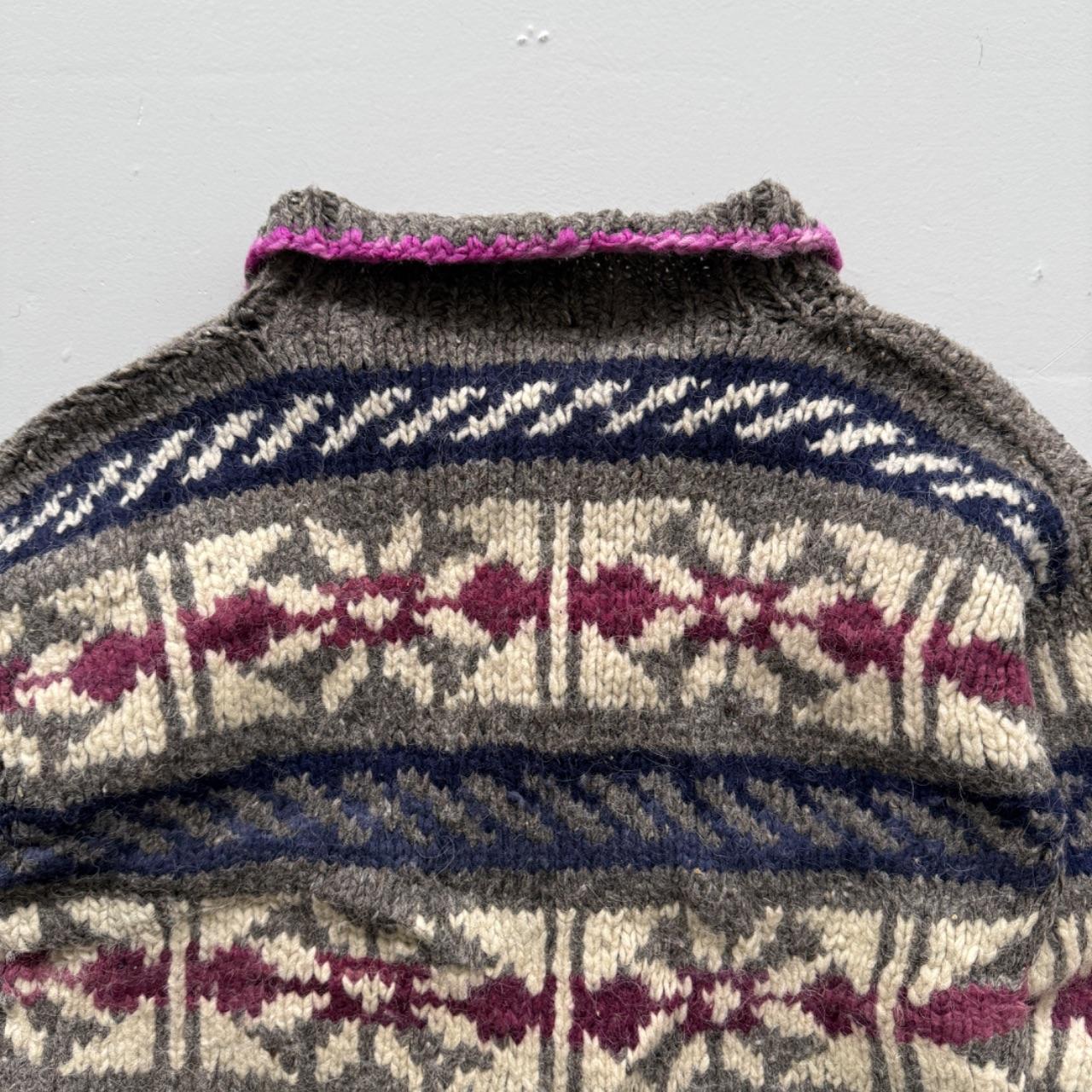 Brown Knitted 80s Vintage Hand-Knit Western Pullover Jumper - Medium