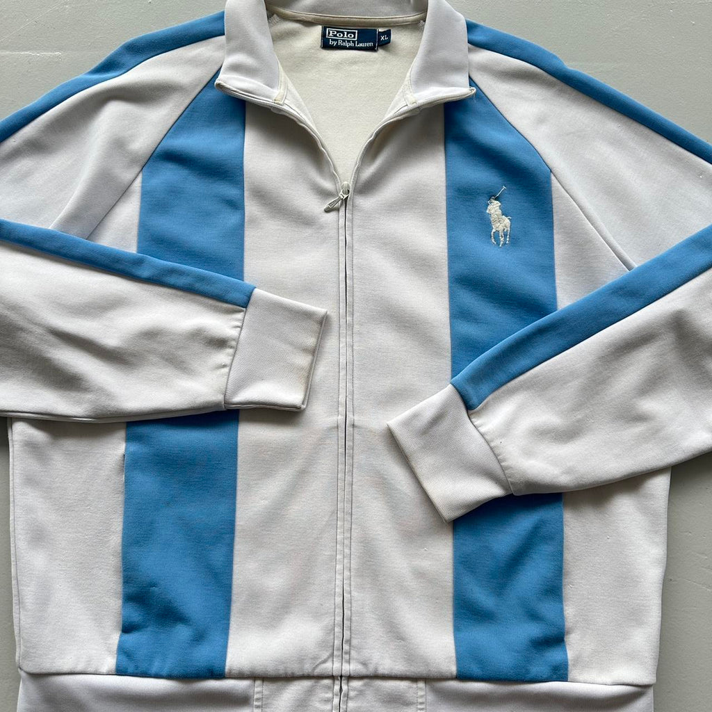White / Blue Ralph Lauren Big Pony 90’s Vintage Track Jacket - XL
