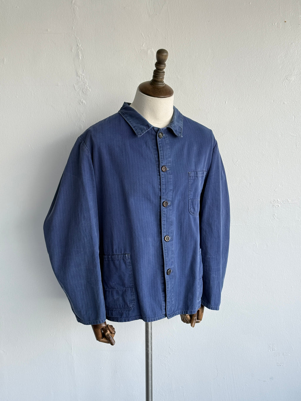 Blue Herringbone Cotton Vintage Workwear Chore Jacket CH499 - Large